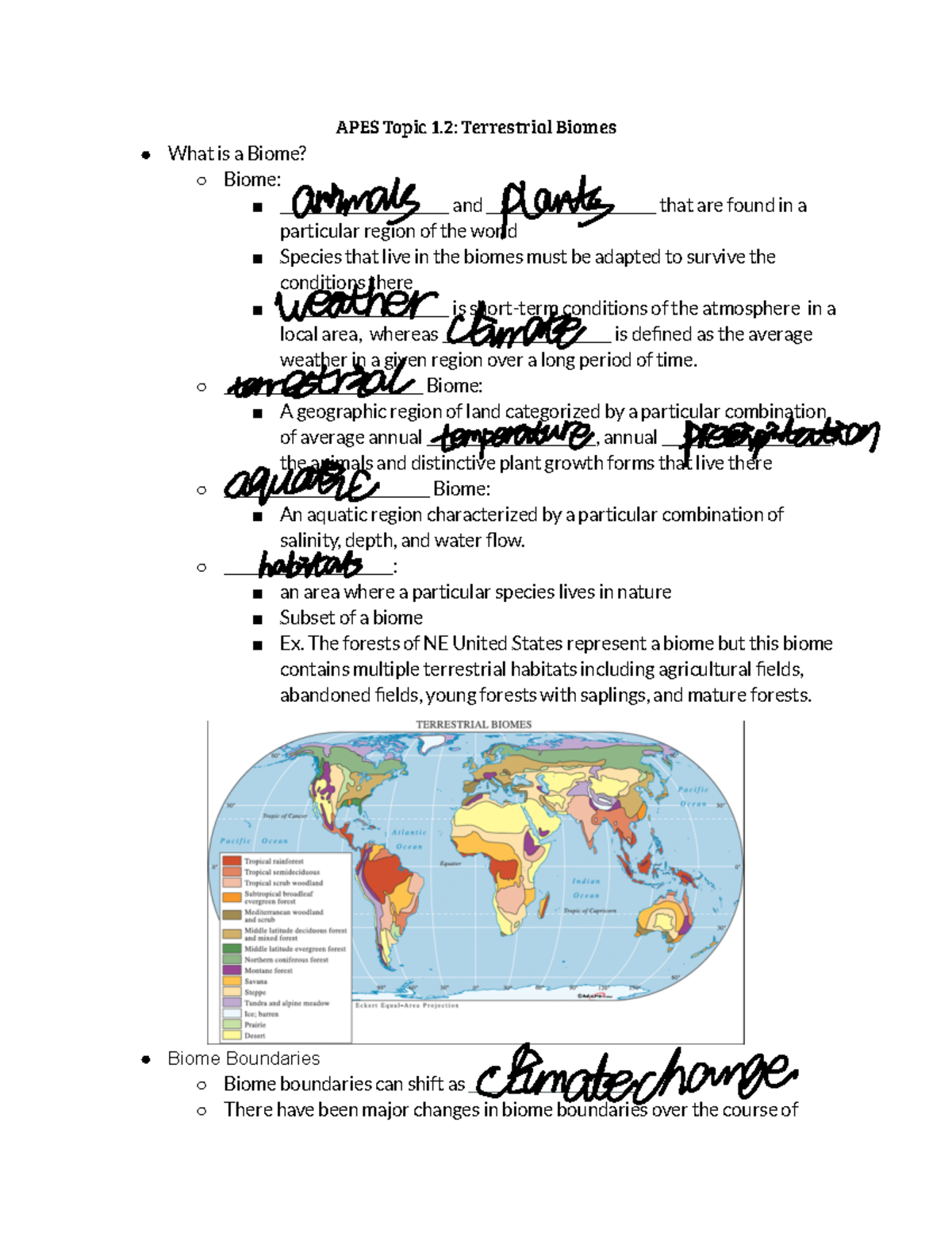 APES Topic 1.2 Notes: Exploration of Terrestrial Biomes and Adaptations ...