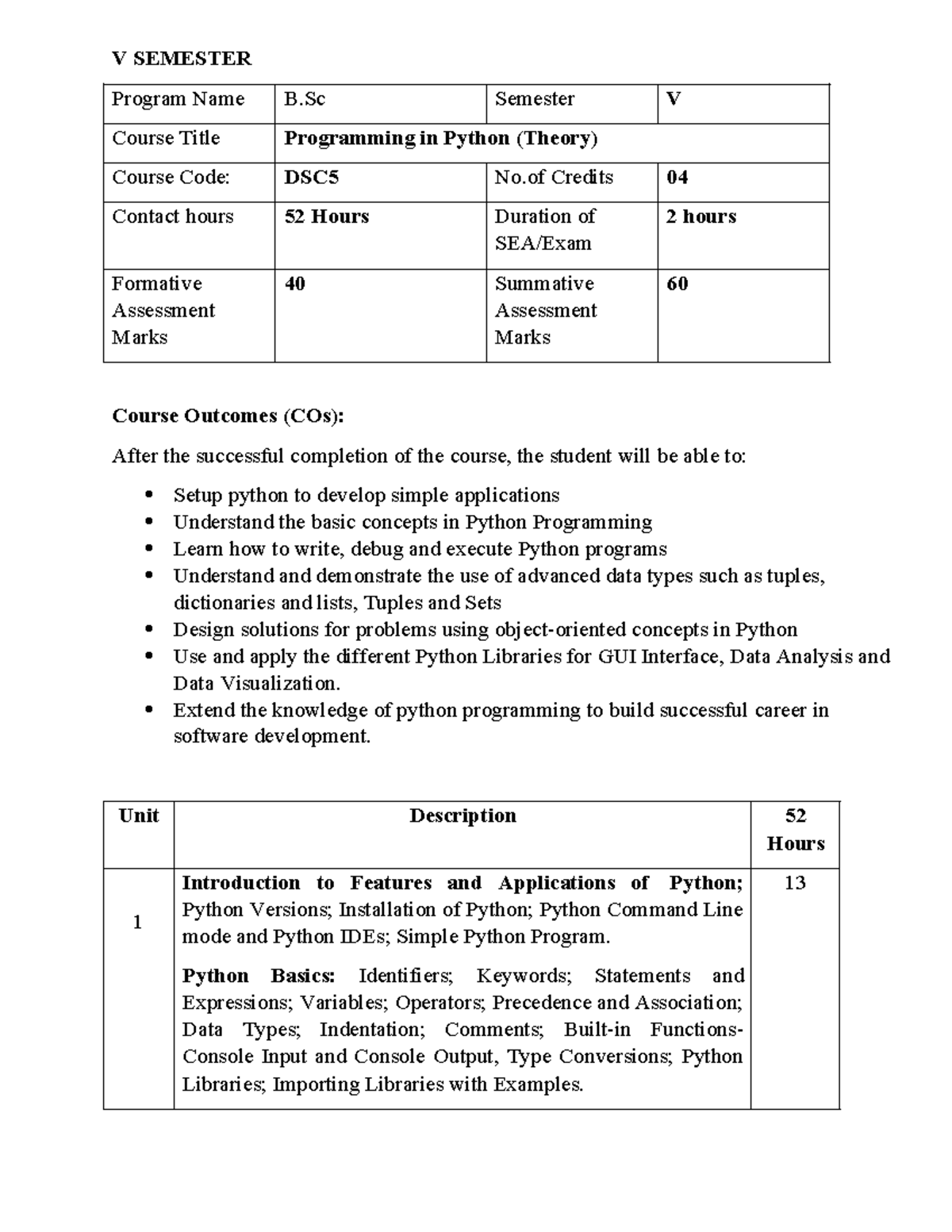 BSC python - V SEMESTER Program Name B Semester V Course Title ...