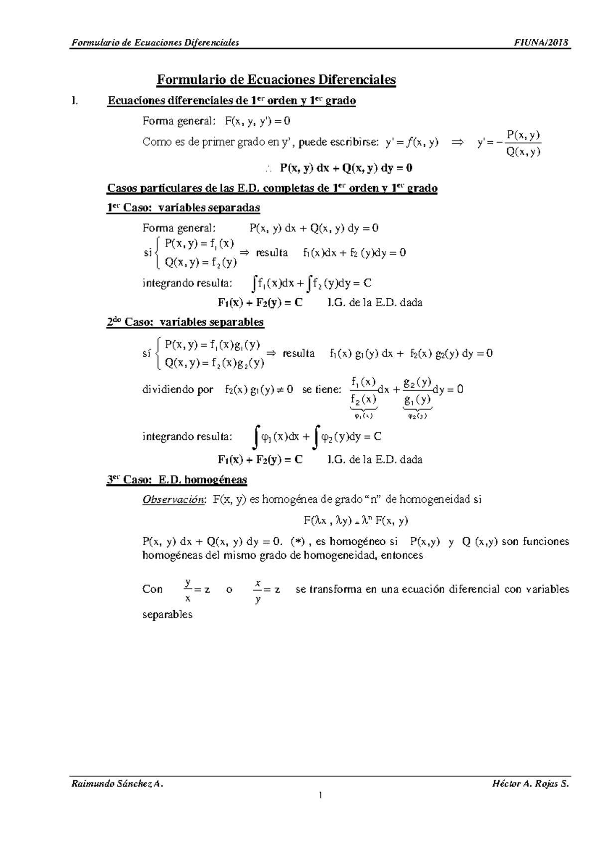 Formulario de Ecuaciones Diferenciales (ED 1er Orden) - Document Preview