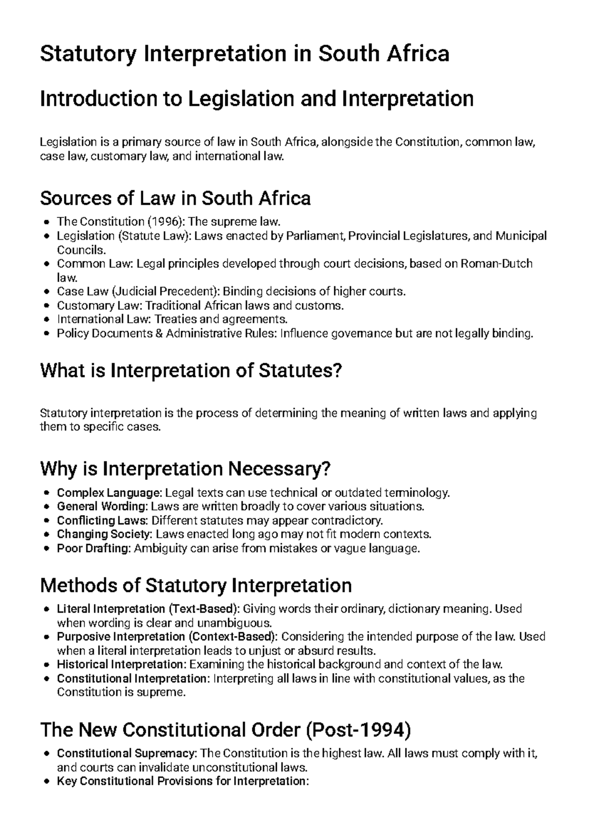 South African Statutory Interpretation (LAW 101) - Study Guide - Studocu