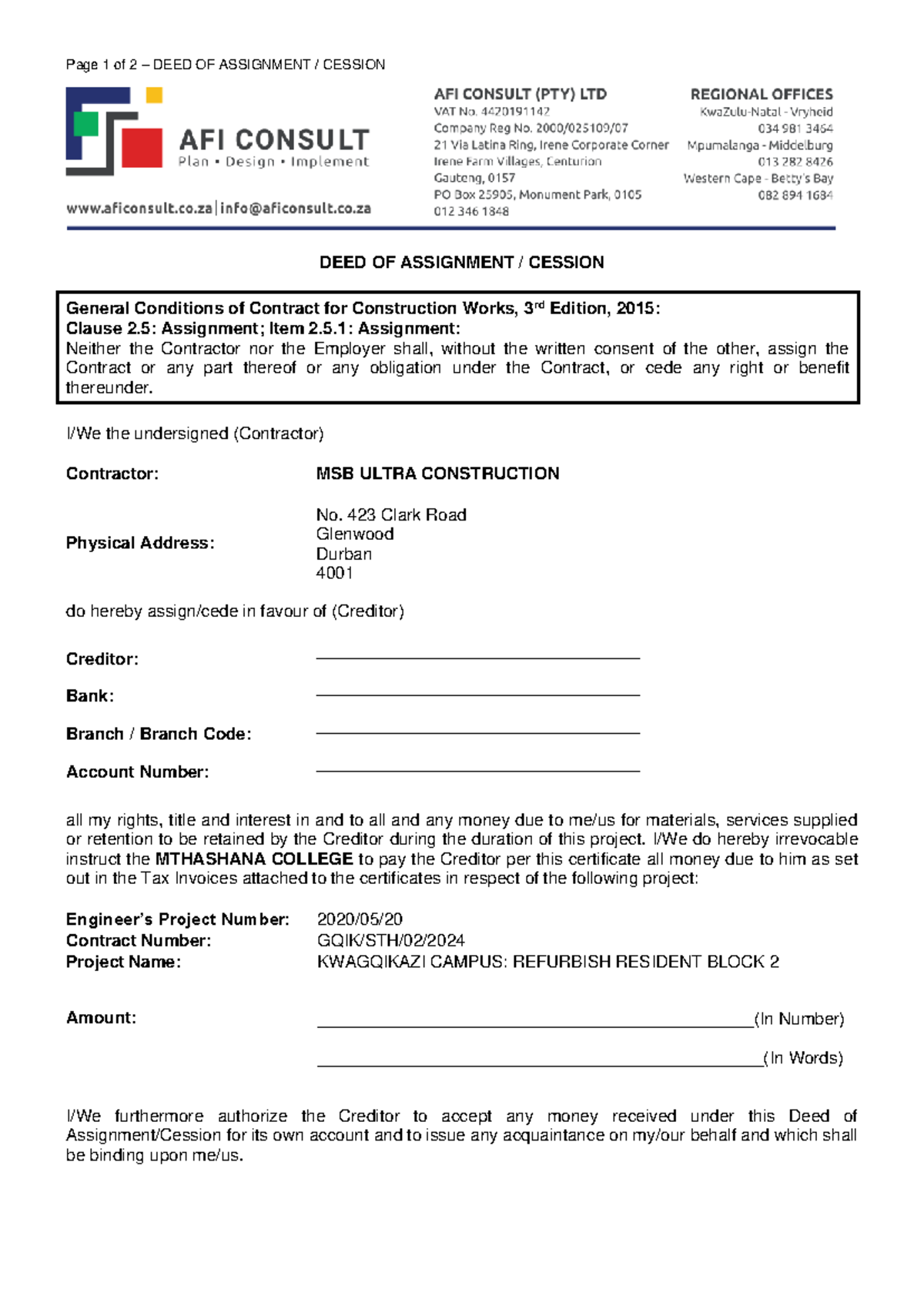2020-05-20 Cession - Template - Page 1 of 2 – DEED OF ASSIGNMENT ...