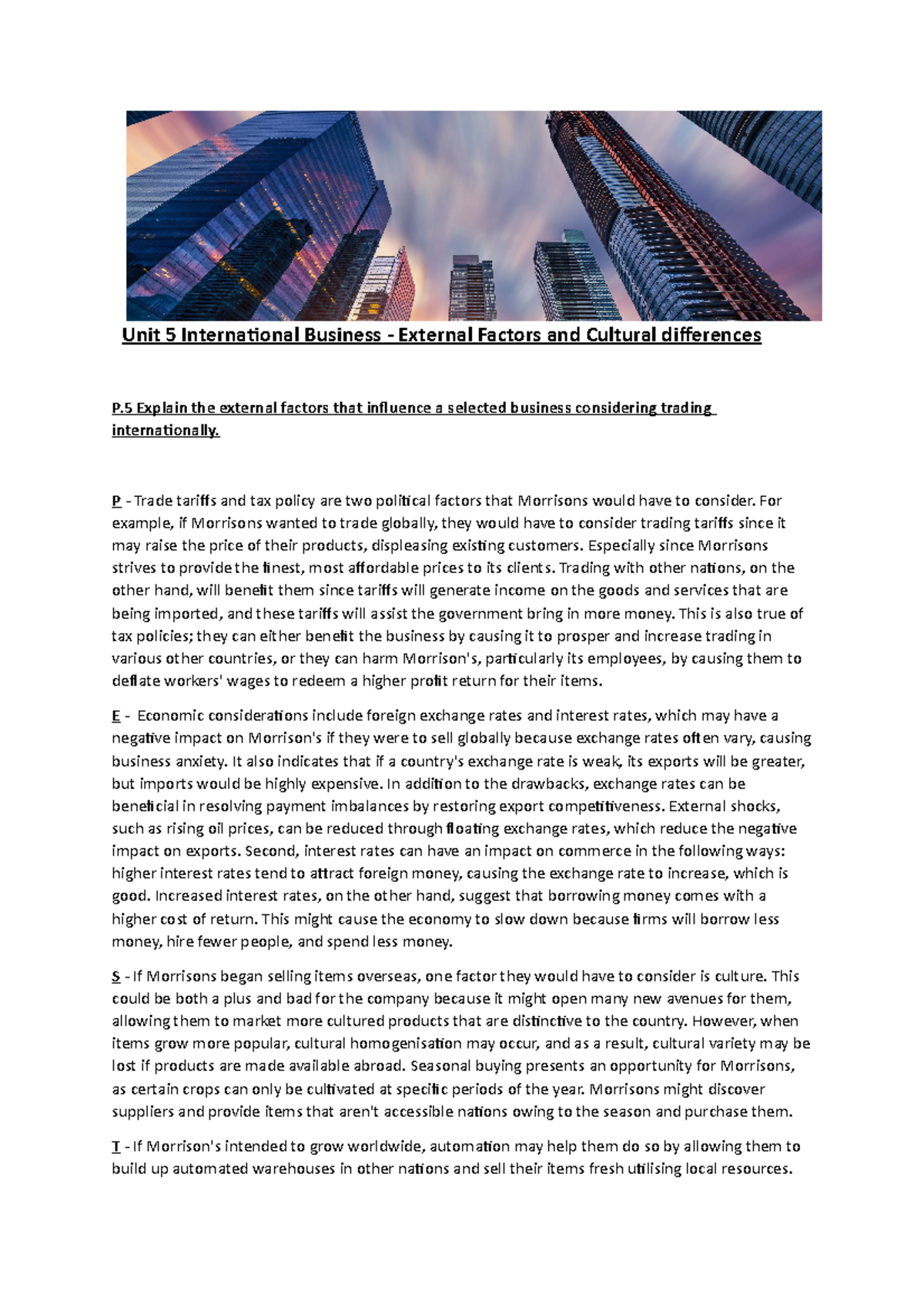International Business Factors and Cultural Considerations (BUS202 ...
