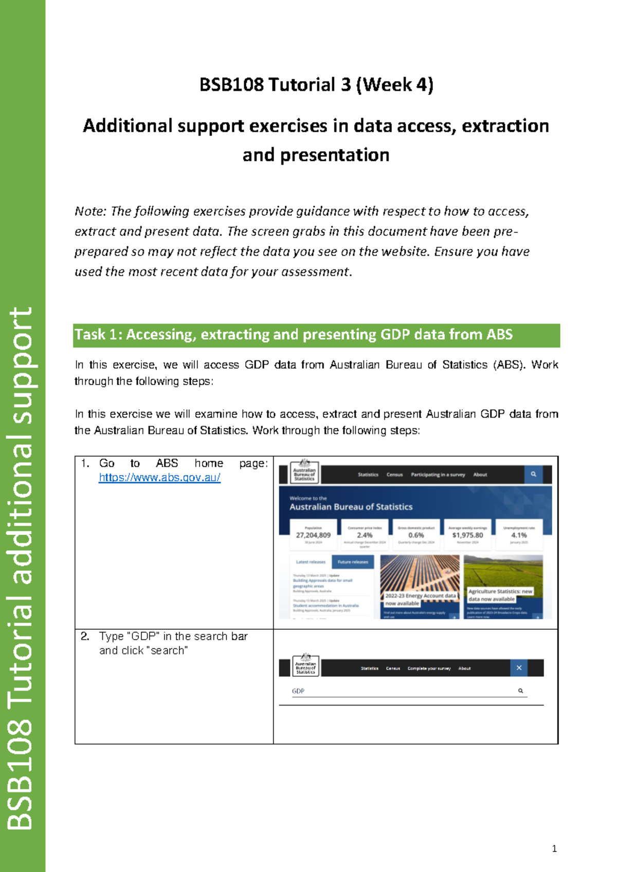BSB108 Week 4 Tutorial: Data Access, Extraction & Presentation ...