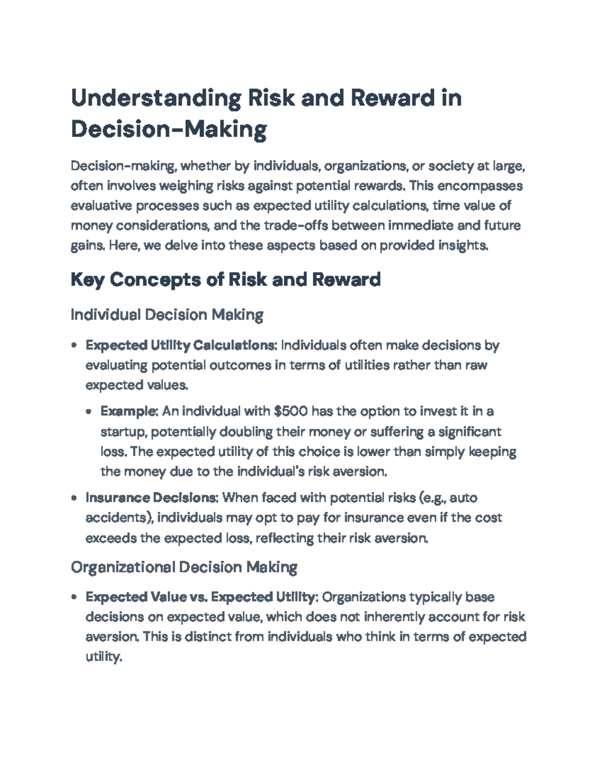 Understanding Risk and Reward: Decision-Making Insights in Economics ...