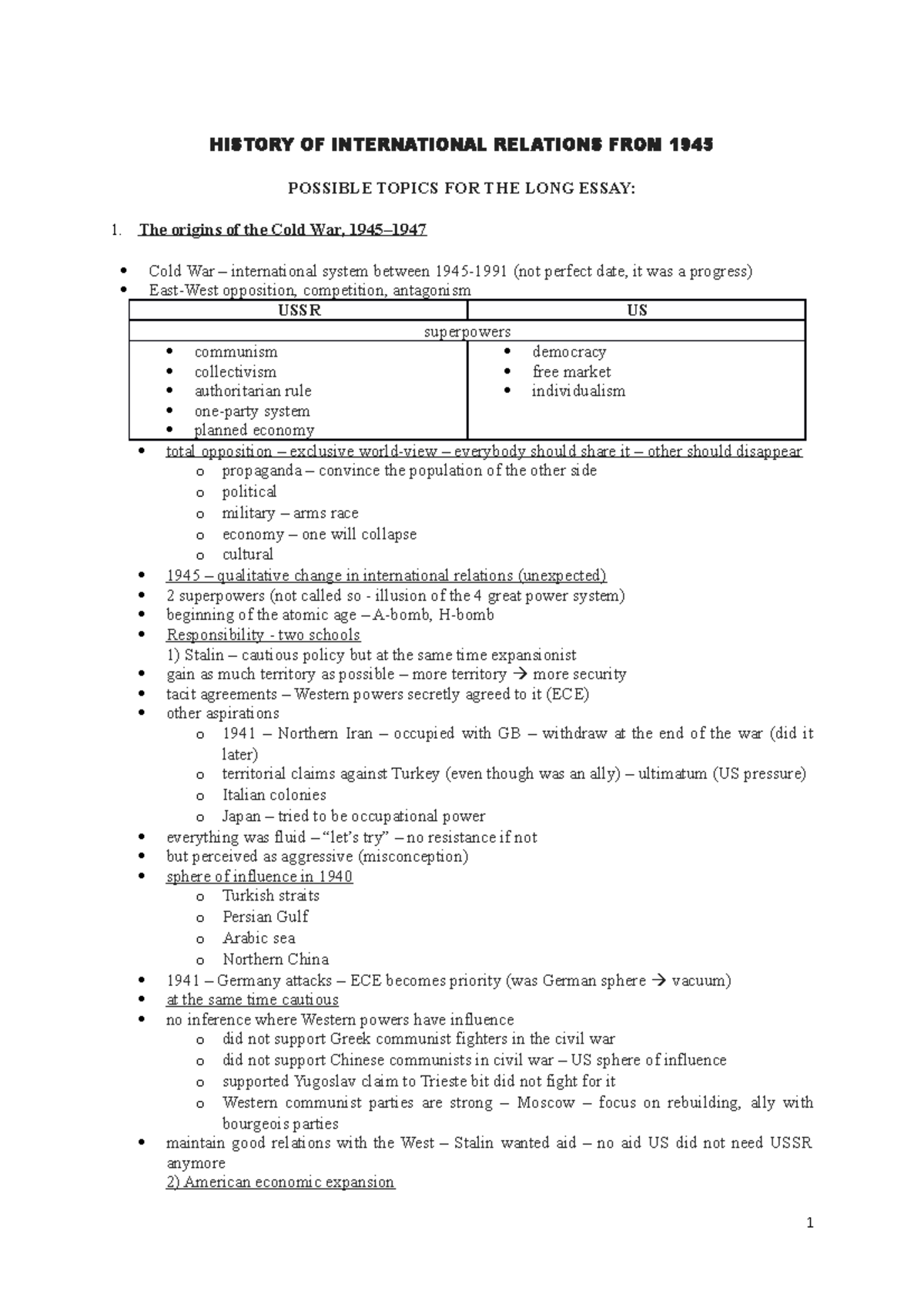IR 301 Final Exam Topics: Key Themes and Crises in International ...