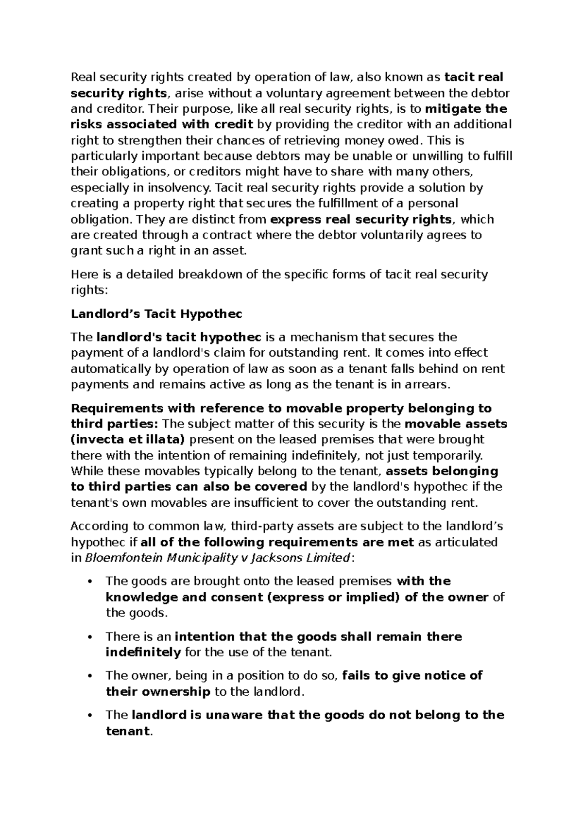 Module 10: Tacit Real Security Rights and Their Legal Implications ...