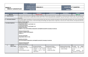 Q1-WLP- English 4-WK4 - Weekly Lesson Plan for Grade 4 MATATAG ...