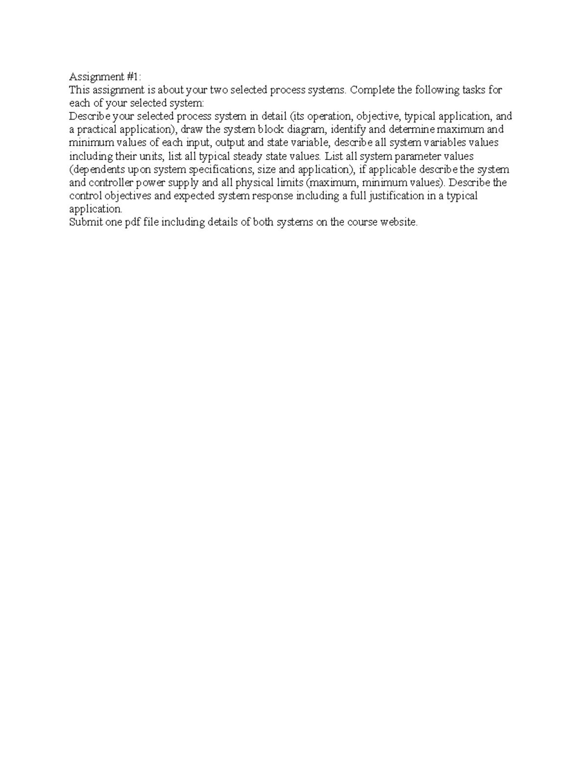 Process Systems Analysis: Detailed Report for Assignment 1 - Studocu