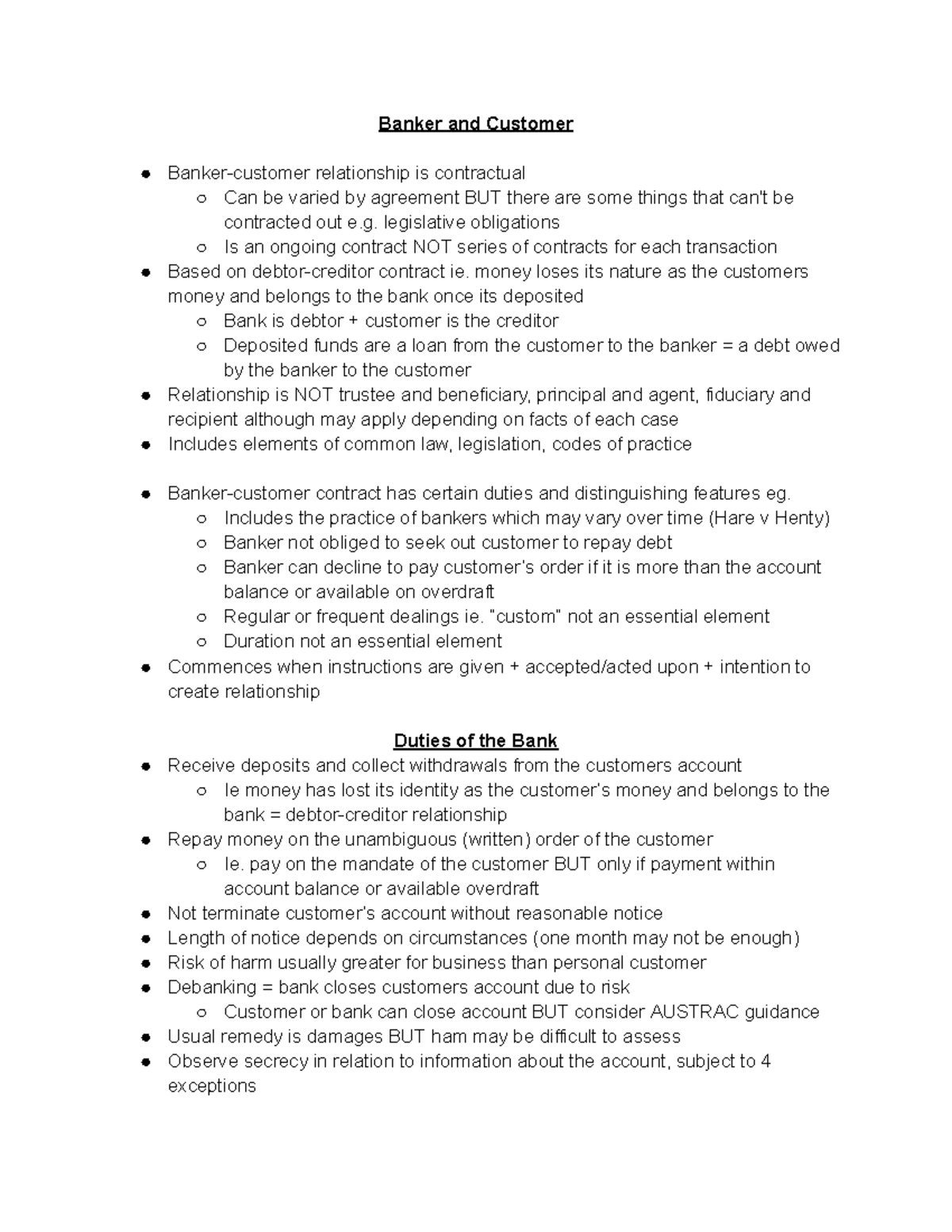 Banker-Customer Relationship: Contractual Obligations & Variations ...
