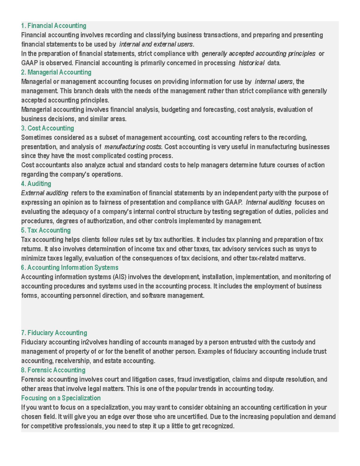 Branches of Accounting: Overview and Specializations - Studocu