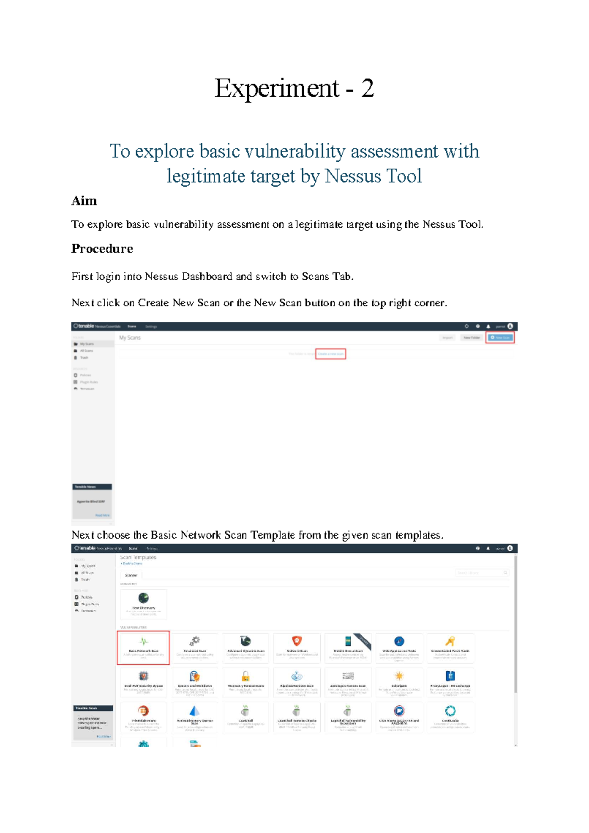 Exp 2: Basic Vulnerability Assessment Using Nessus Tool - Studocu