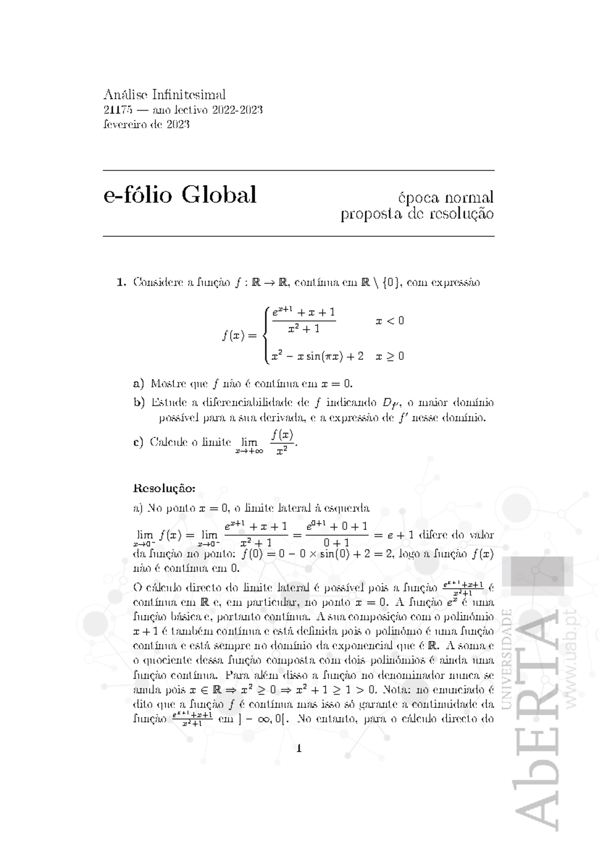 Efolio Global normal Análise Infinitesimal 2022 2023 resolucao ...