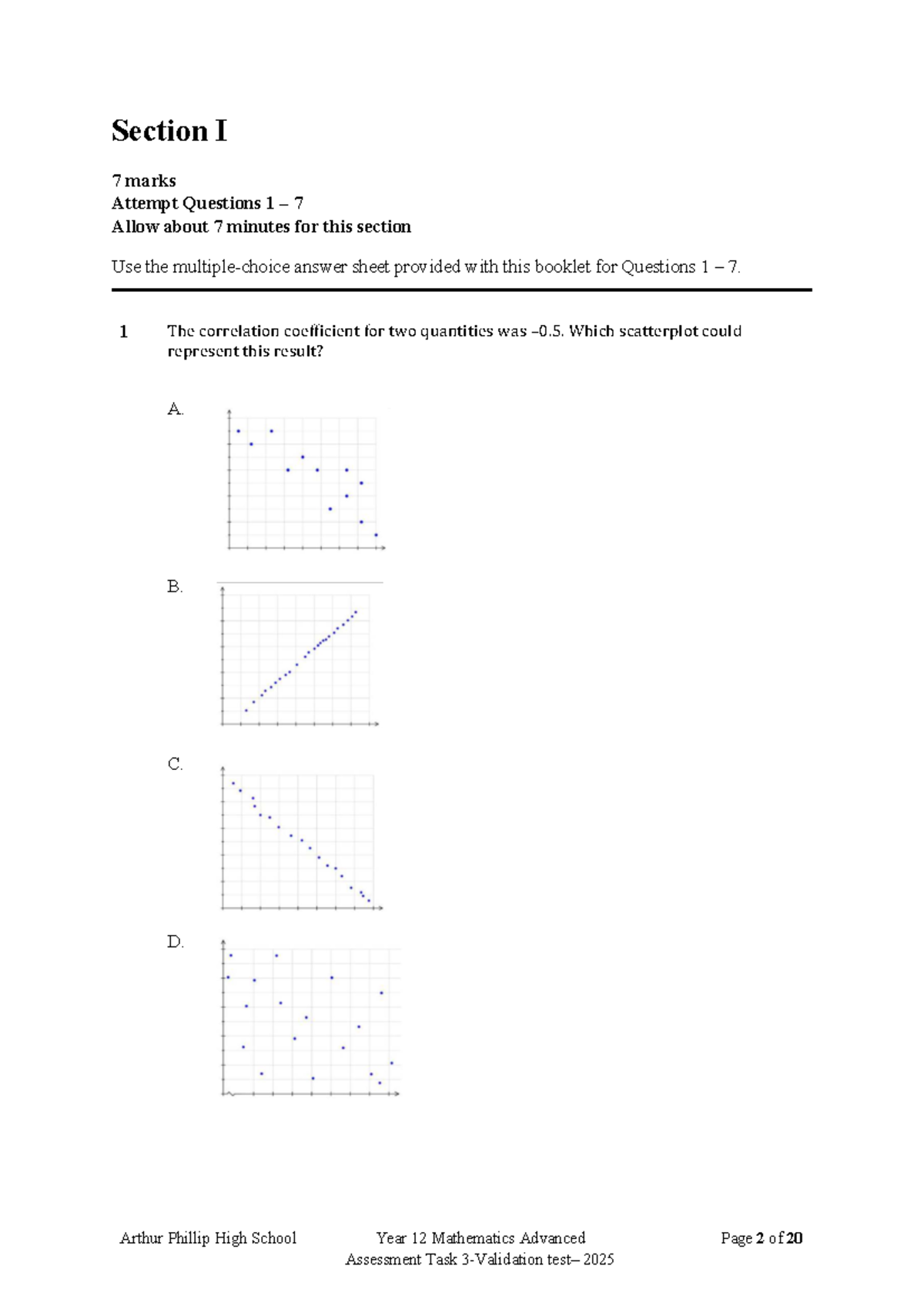 Bivariate Data Analysis Worksheet - Year 12 Mathematics Advanced (2025 ...