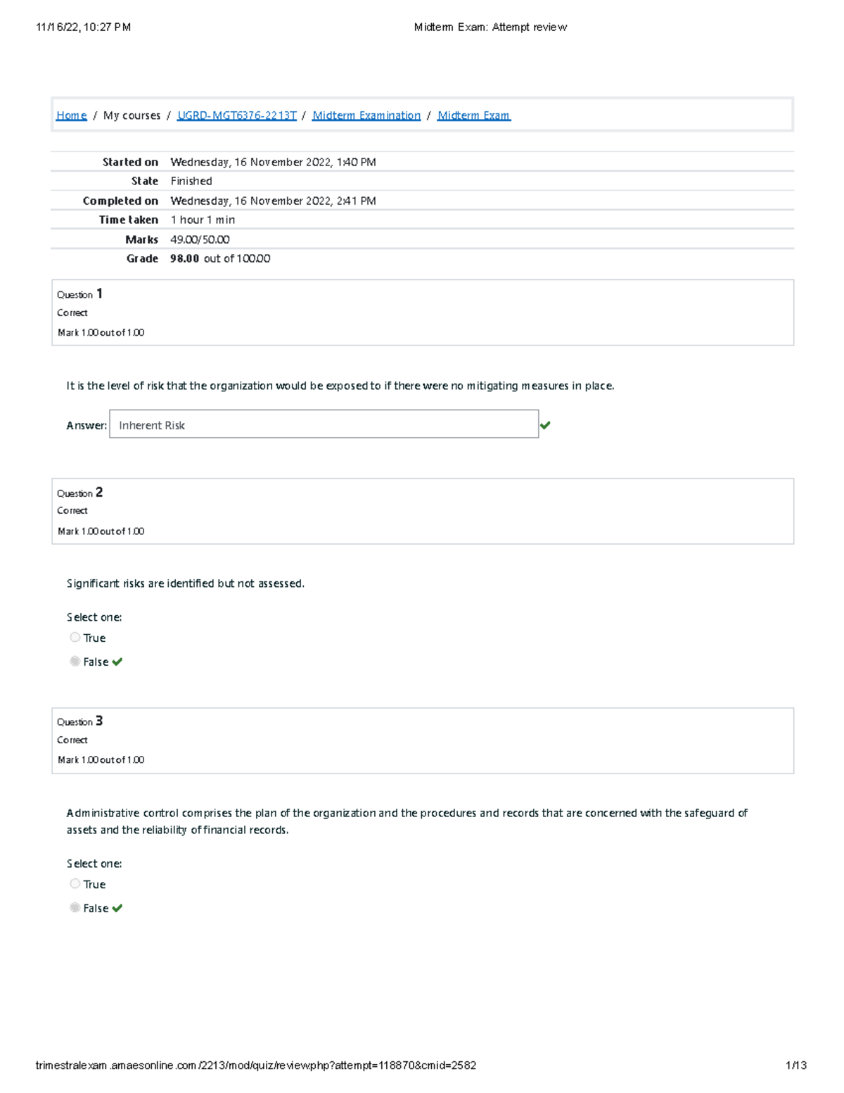 Midterm Exam UGRD-MGT6376-2213T: Risk Management Insights - Studocu