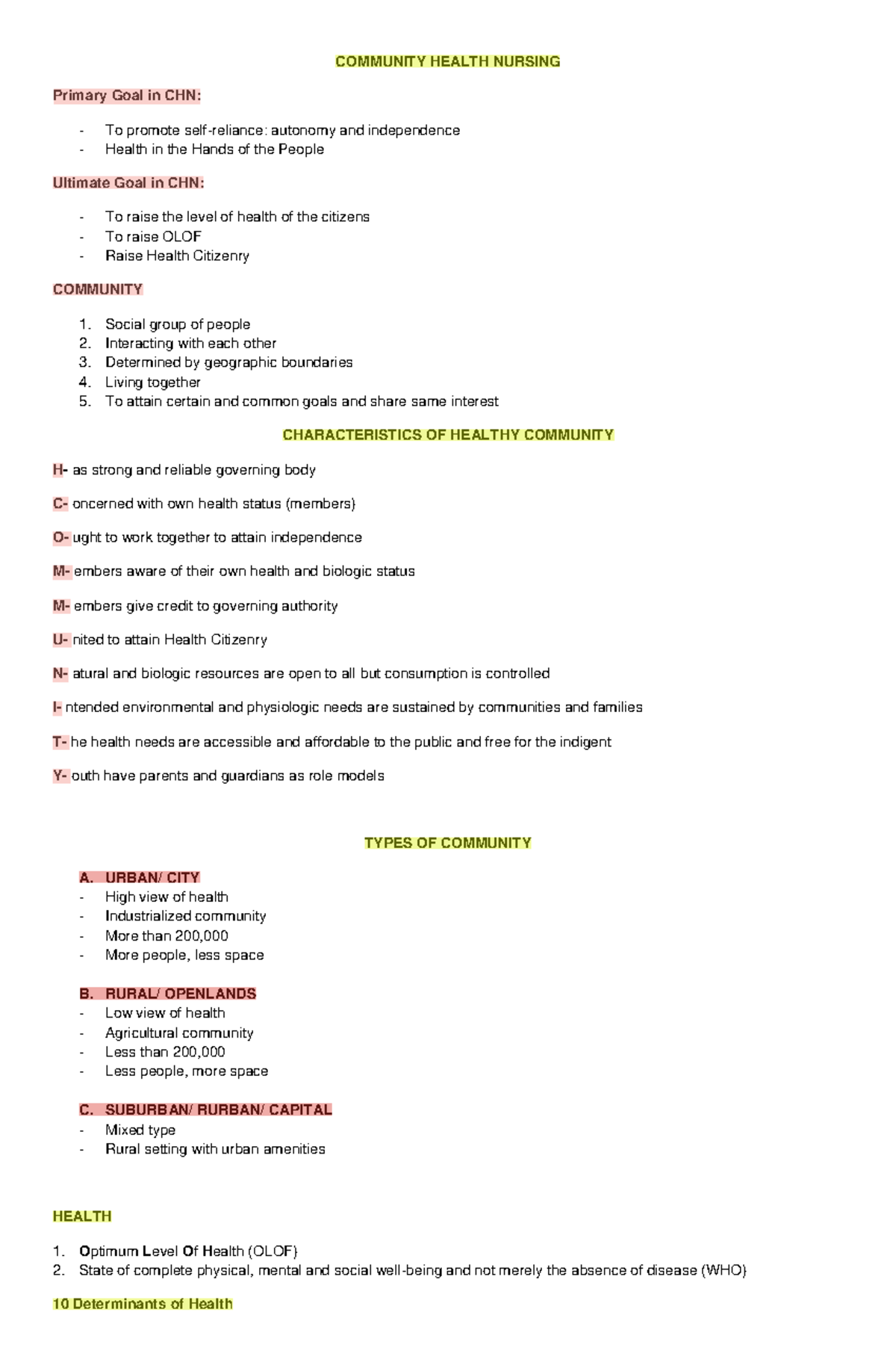 CHN-Notes: Comprehensive Community Health Nursing Overview - Studocu