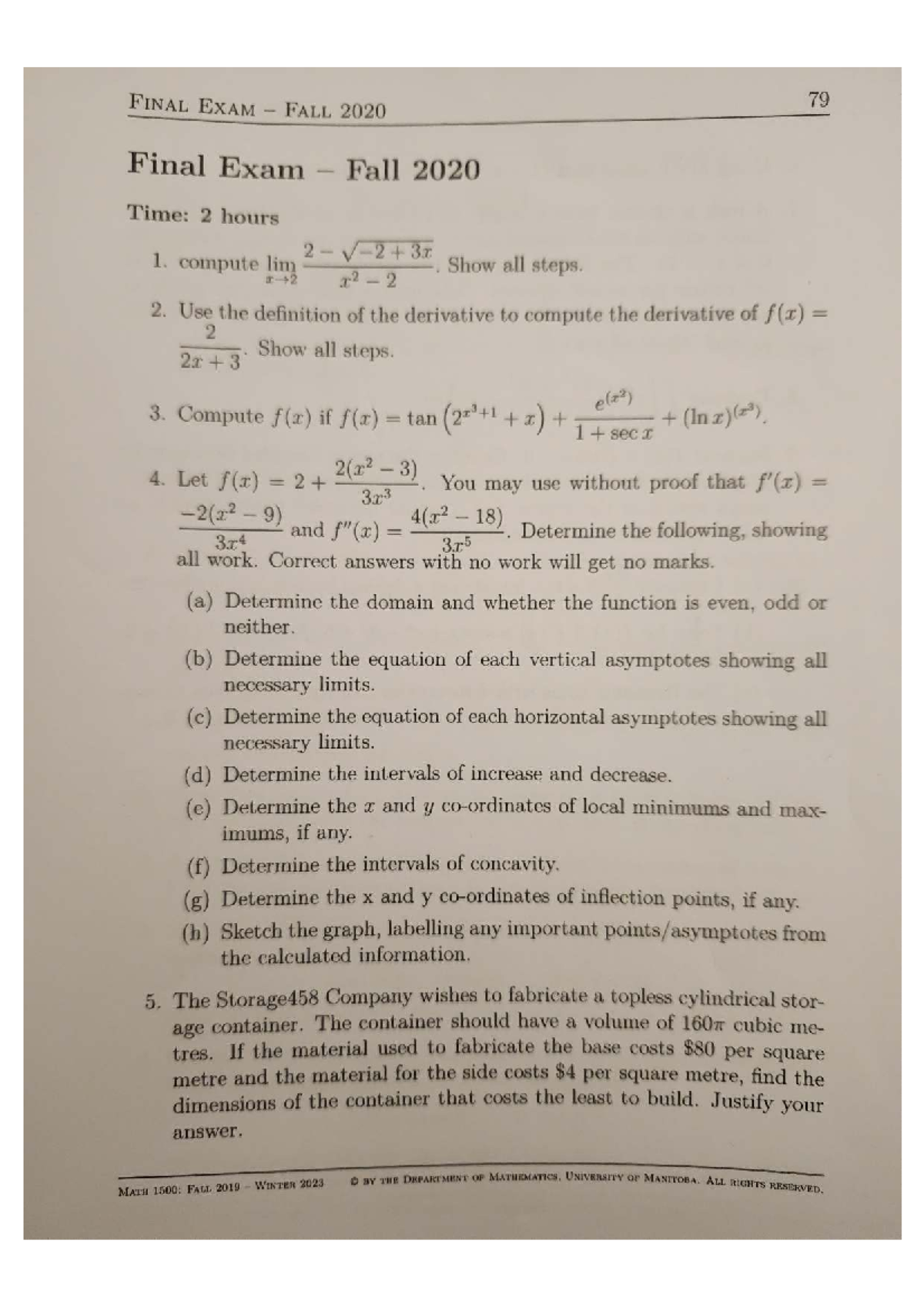 FINAL EXAM SOLUTIONS MATH 1500 FALL 2020 - Studocu
