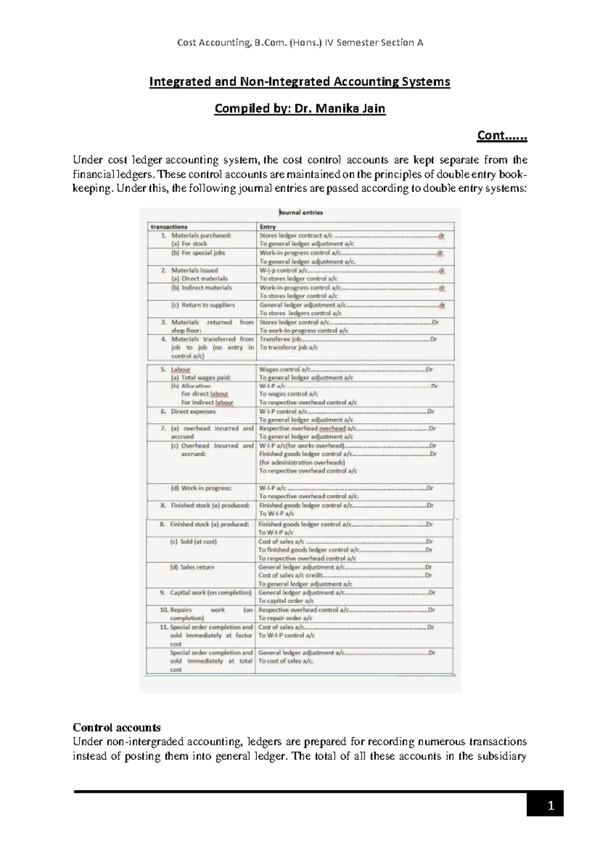 Cost Control Accounts and Questions - Integrated and Non-Integrated ...