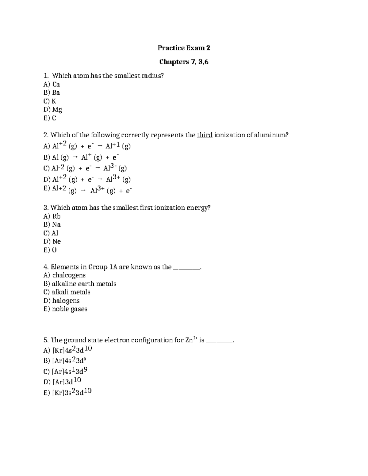 Practice Exam 2: Key Chemistry Concepts from Ch. 3, 6, & 7 - Studocu