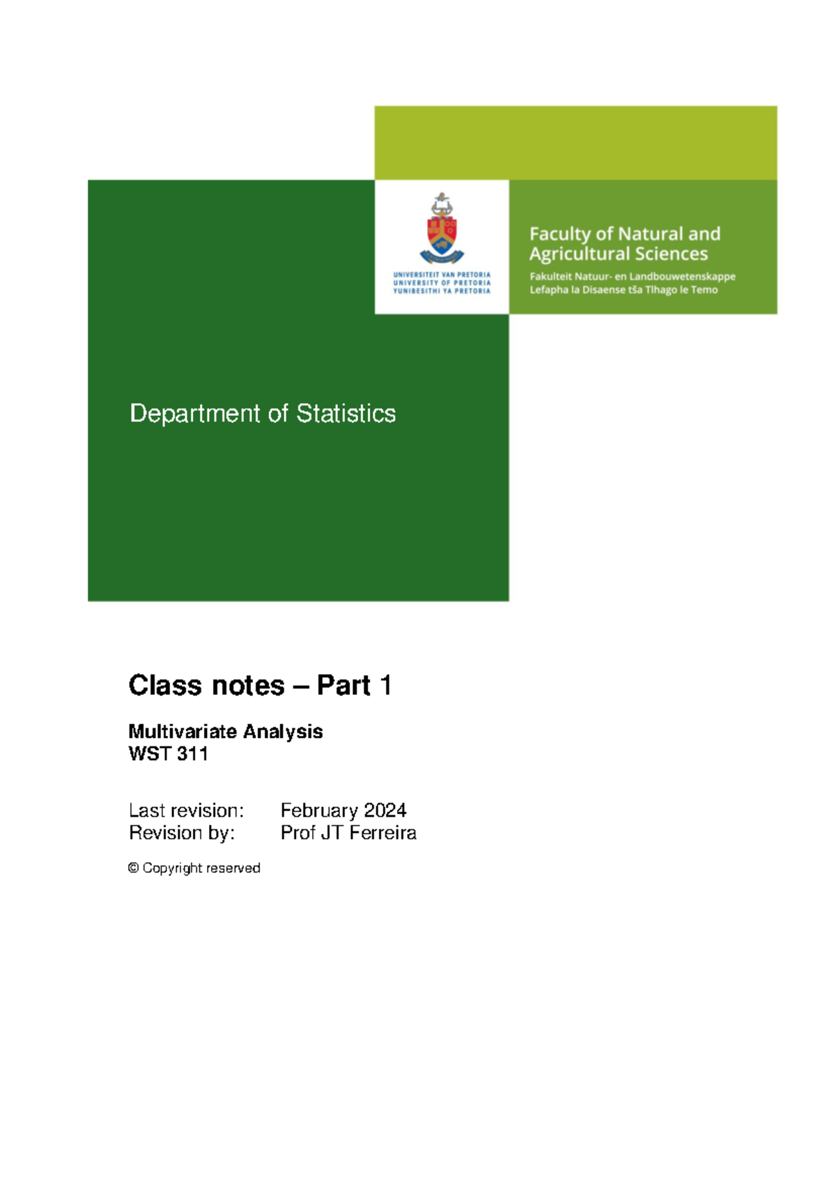 WST 311 - Part 1 2024 - Notes on Time series - Class notes – Part 1 ...