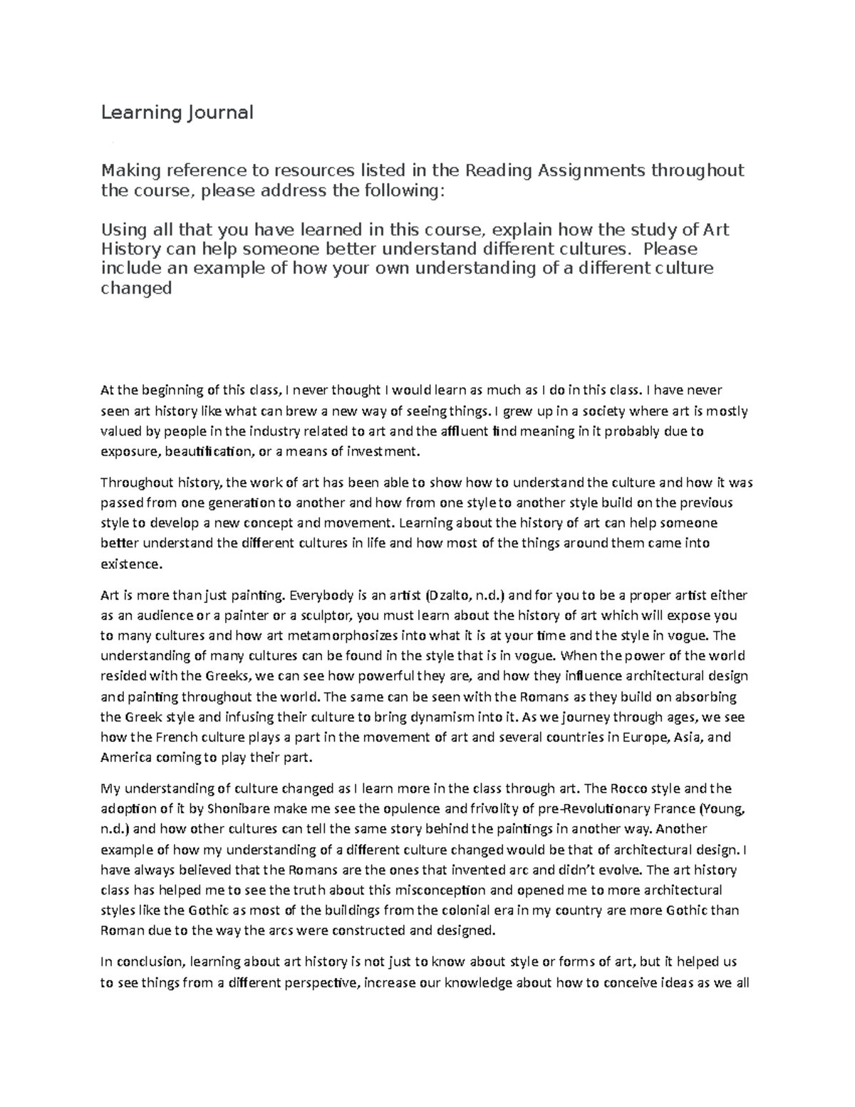 LJ WEEK Eight - LEARNING JOURNAL - Learning Journal Making reference to ...