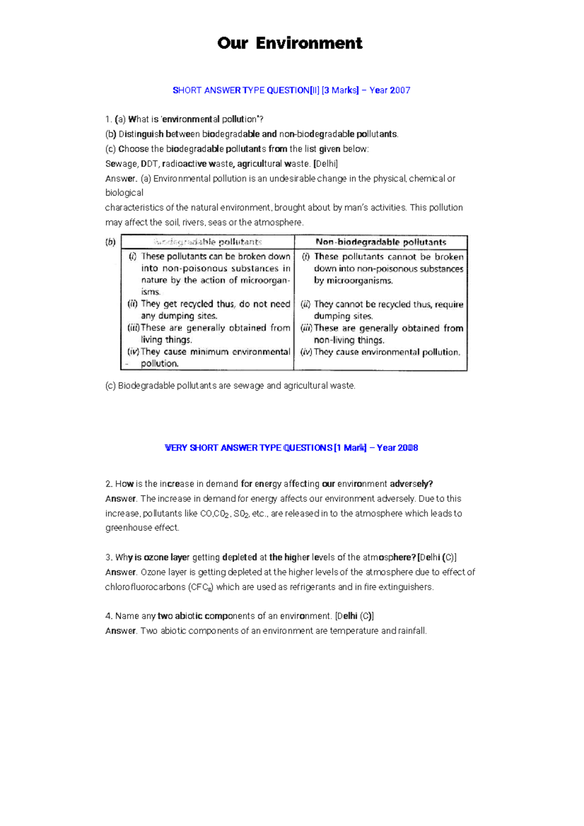 Environmental Science Short Answer Questions (2007-2011) - Studocu