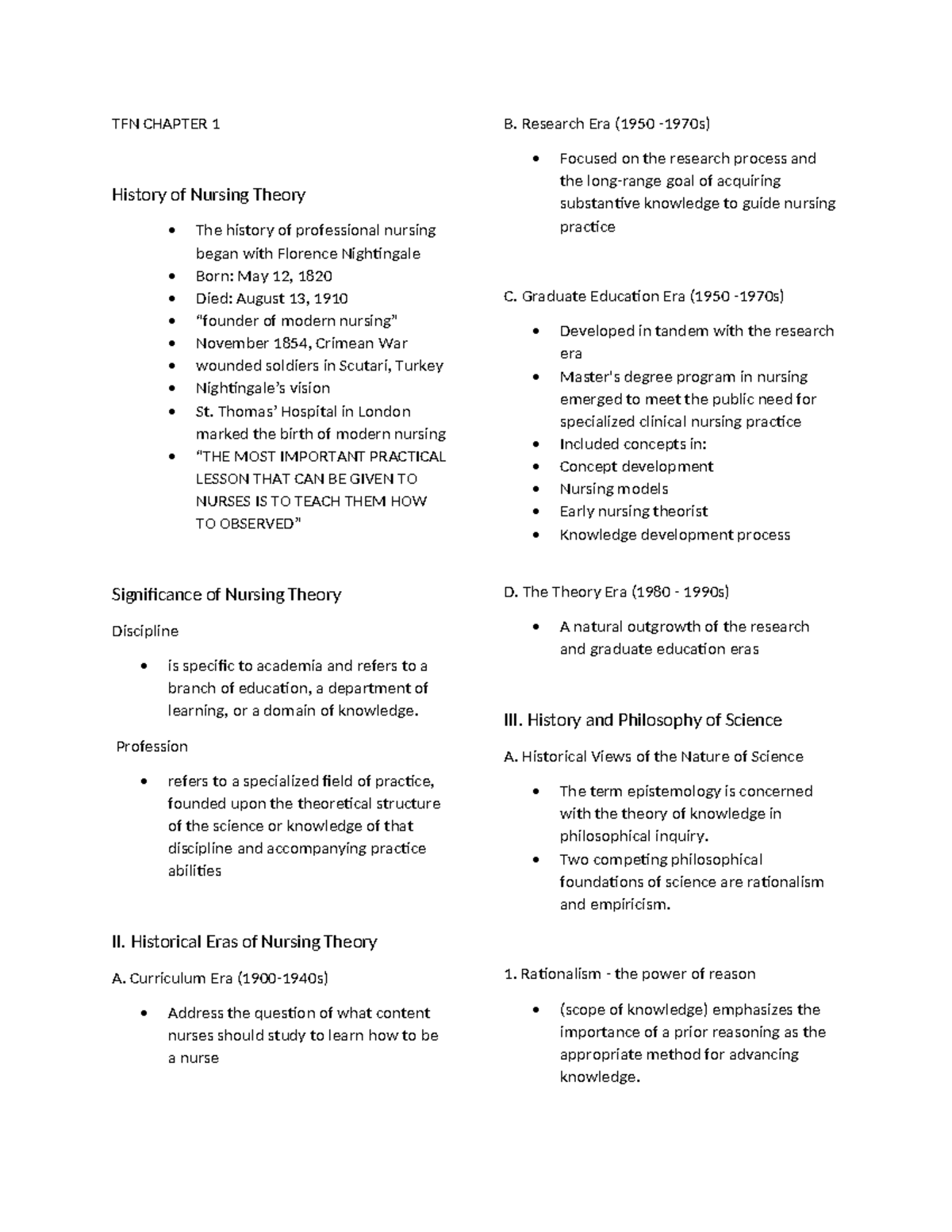 TFN CHAPTER 1: Historical Eras of Nursing Theory and Research - Studocu