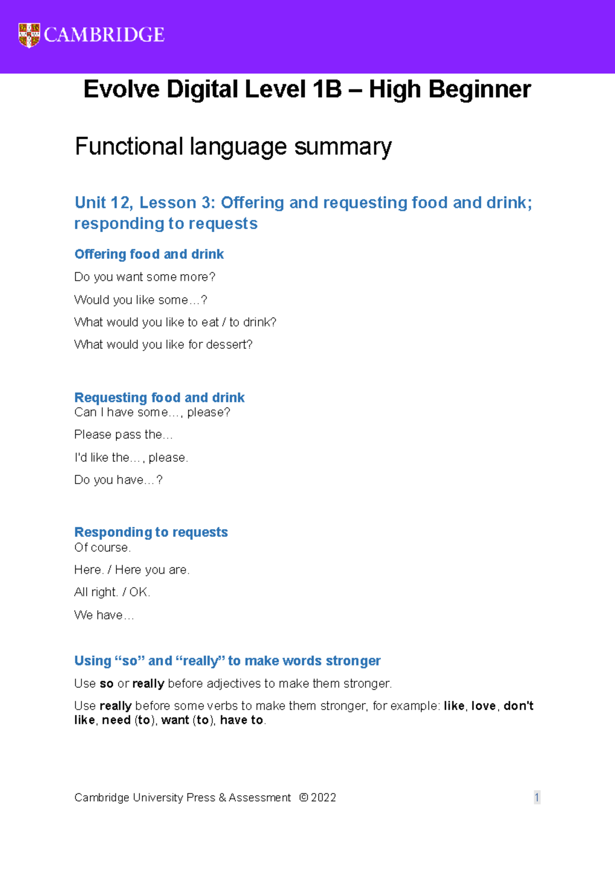 Evolve Digital 1B: Unit 12 - Functional Language Summary - Studocu