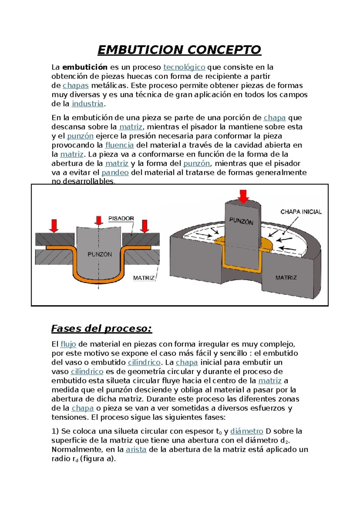 EMBUTICIÓN: Proceso y Fases en la Transformación de Metales - Studocu