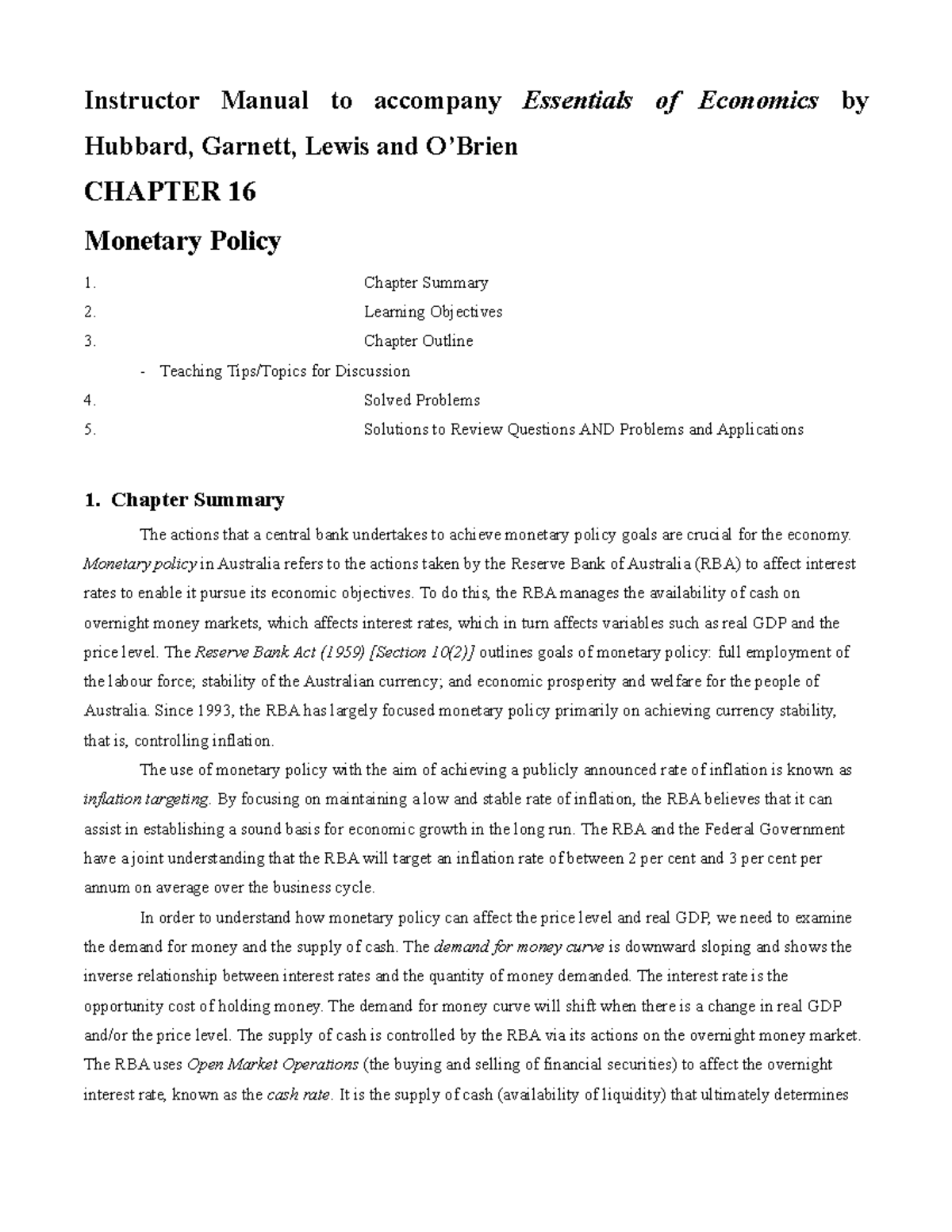 Hubbard Essentials IM Ch16 - Instructor Manual to accompany Essentials ...