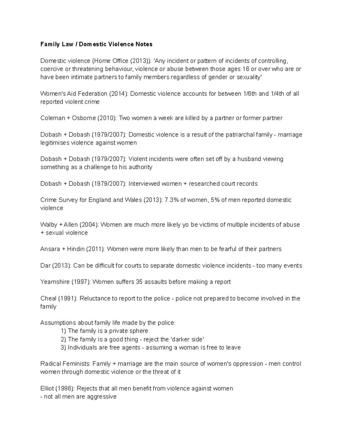 Family Law Domestic Violence Study Notes (FLDV101) - Studocu
