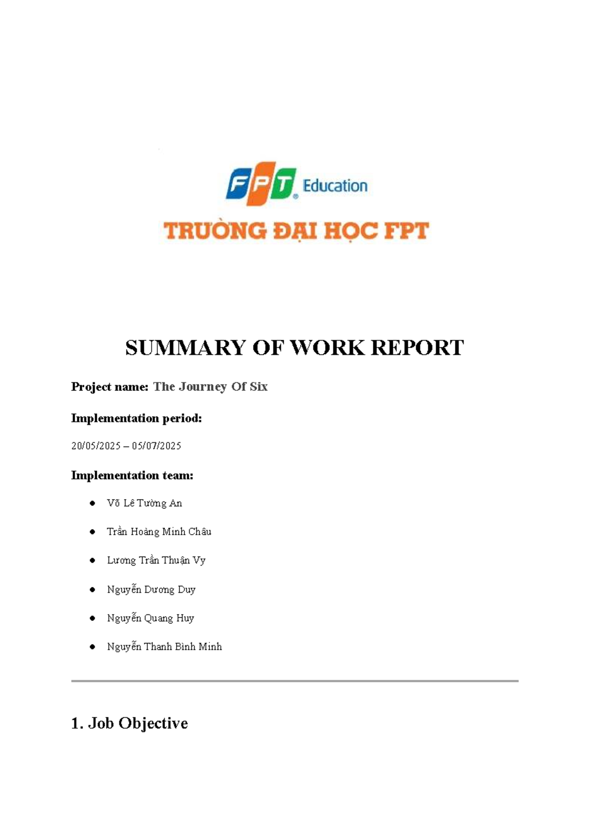 Project Report: The Journey of Six - SSG104 Group 6 - Studocu