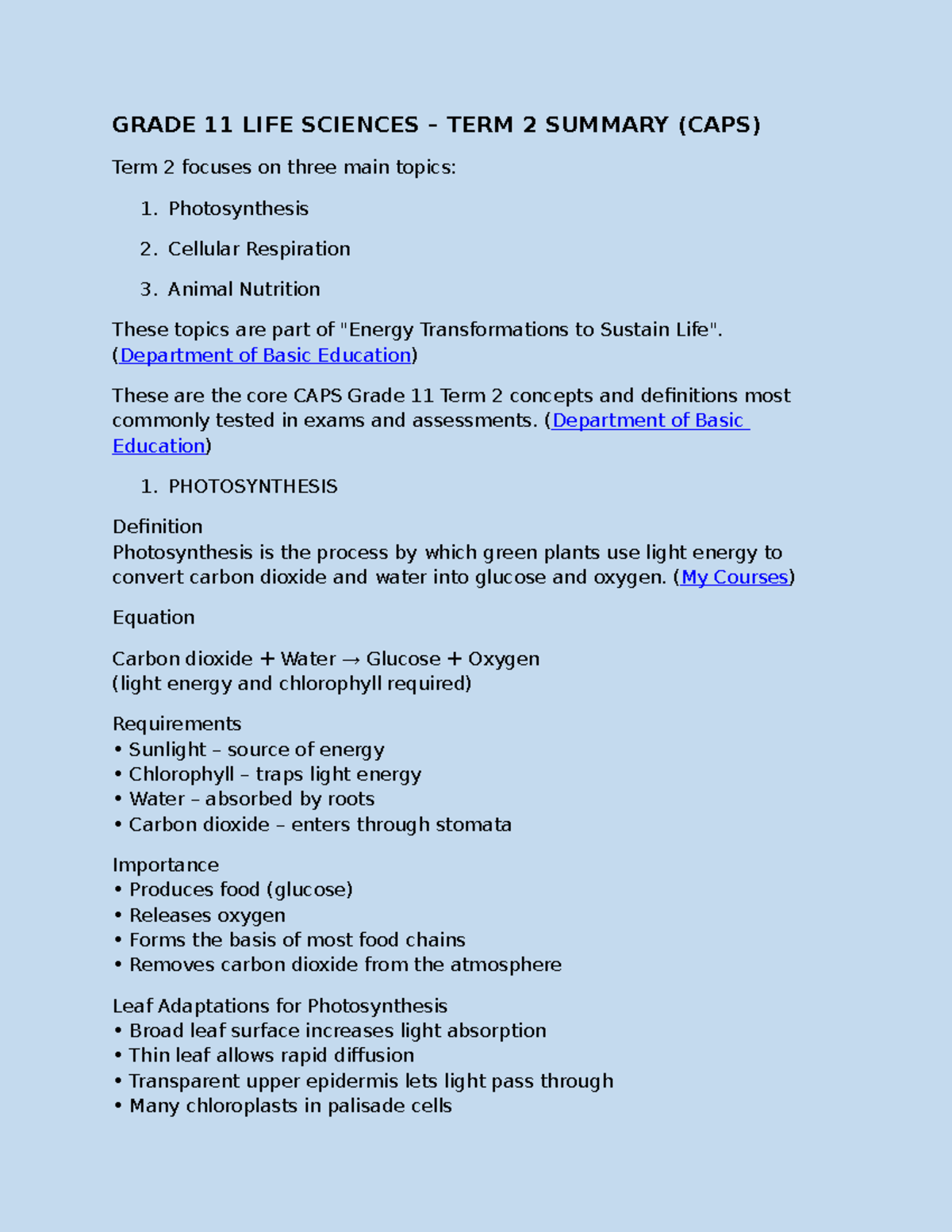 GRADE 11 LIFE SCIENCES TERM 2 SUMMARY (CAPS) - Studocu