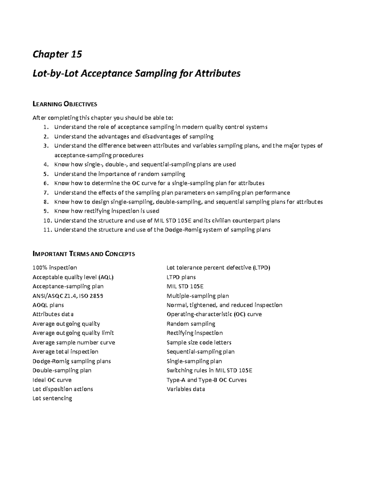 Key-Chap-15 - Lot-by-Lot Acceptance Sampling Overview - Studocu