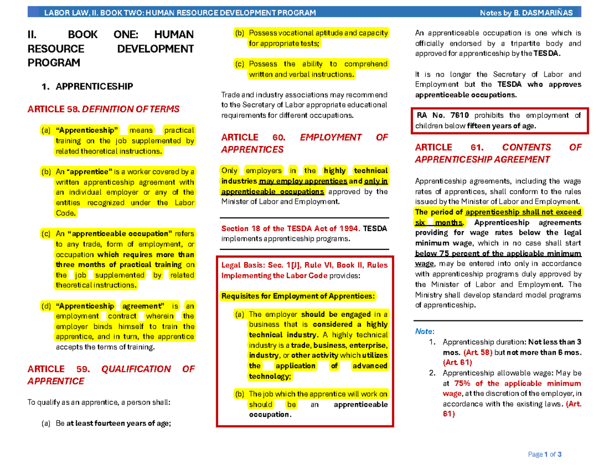 Labor Law II: Book Two Human Resource Development Program Notes - Studocu