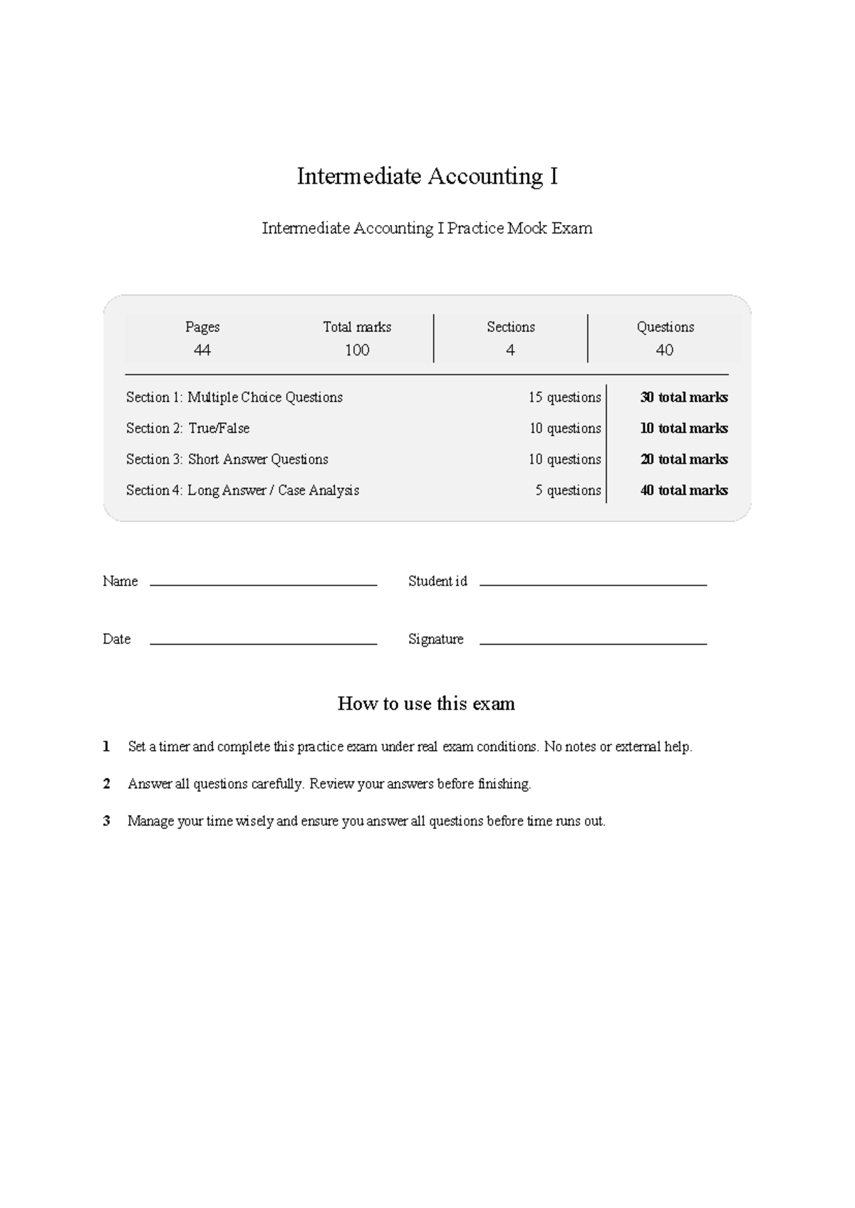 Intermediate Accounting I mock exam - recent study notes 2026 feb ...