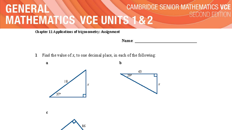 Chapter 11 Trigonometry Applications: Assignment & Answers - Studocu