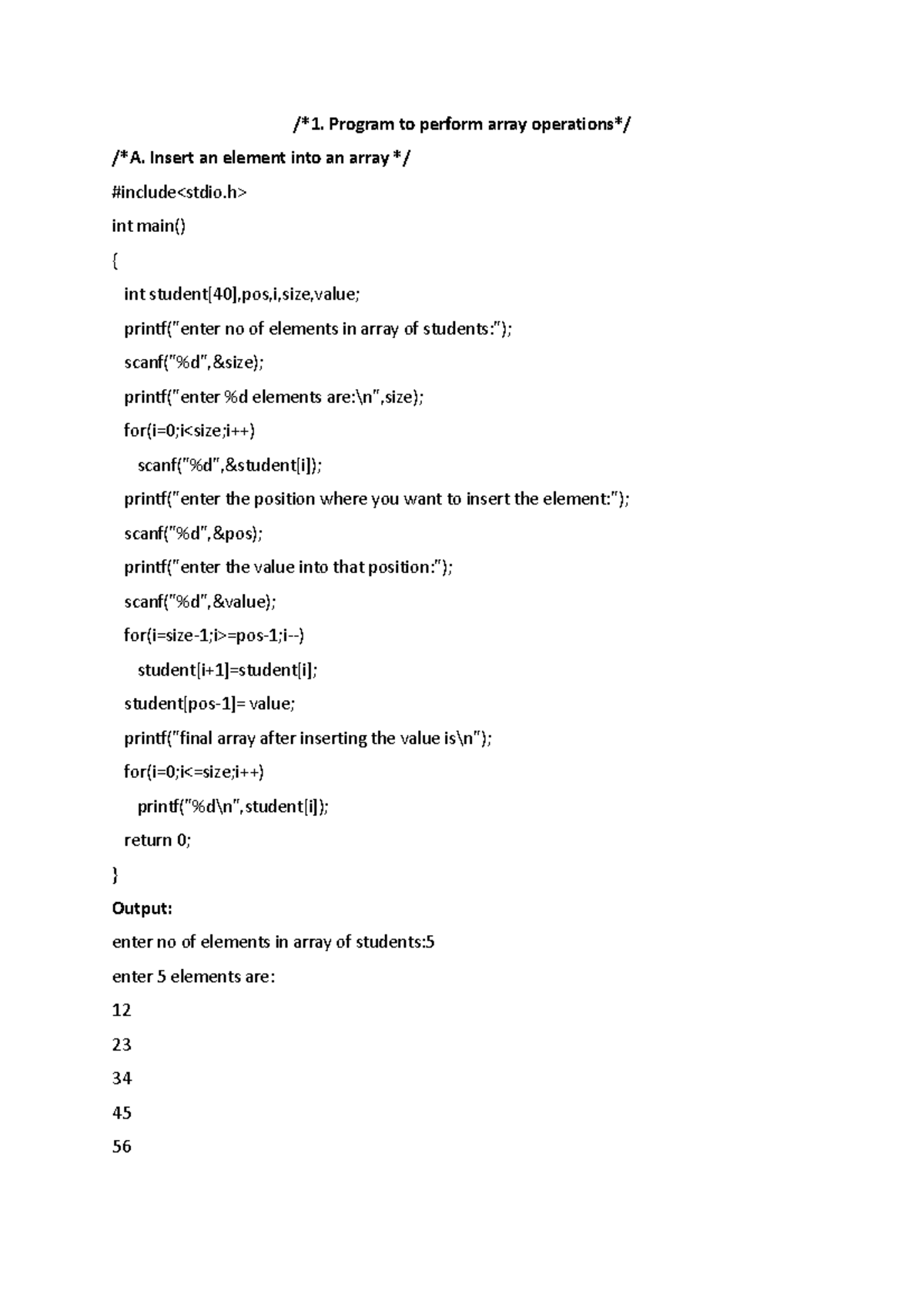 D.S IN C Record FOR SEM-2 final - /1. Program to perform array ...
