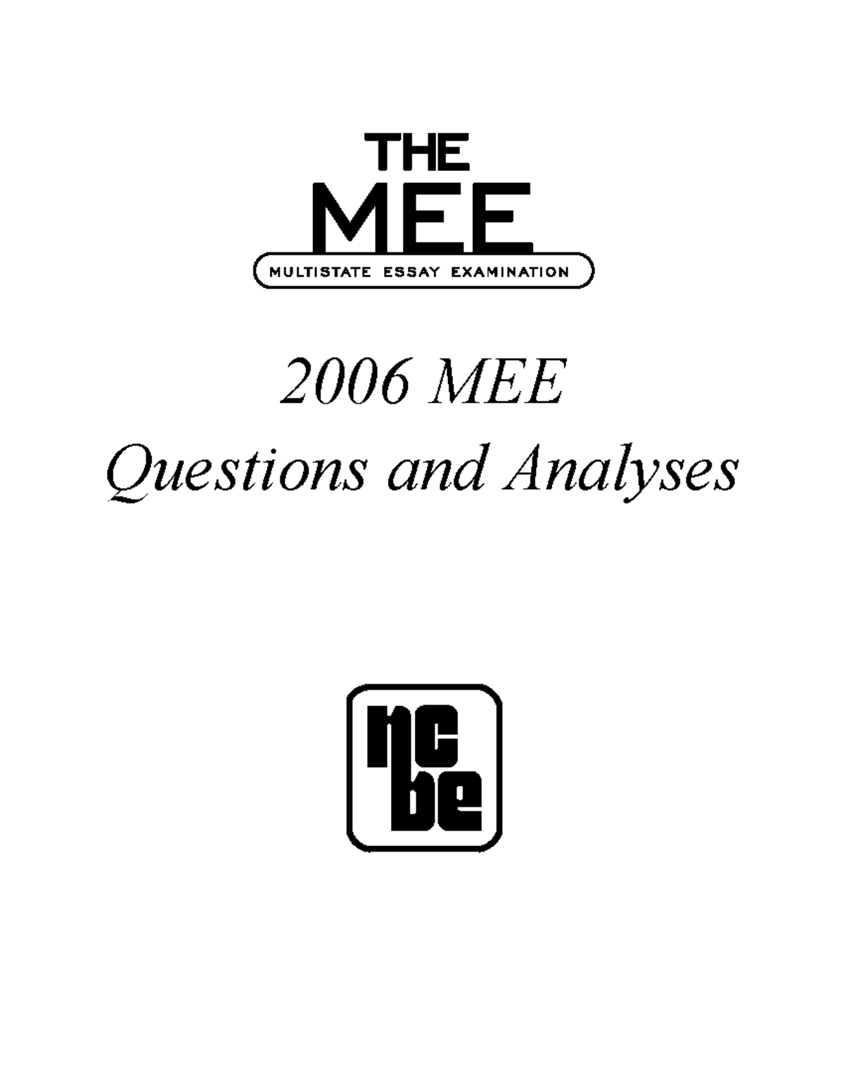 2006 MEE Questions & Analyses: February Exam Insights - Studocu