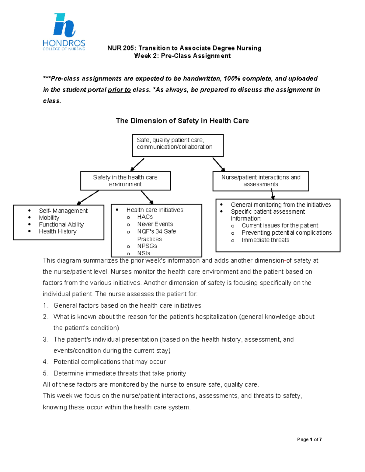NUR 205 - Week 2 Pre-Class Assignment on Patient Safety Factors - Studocu