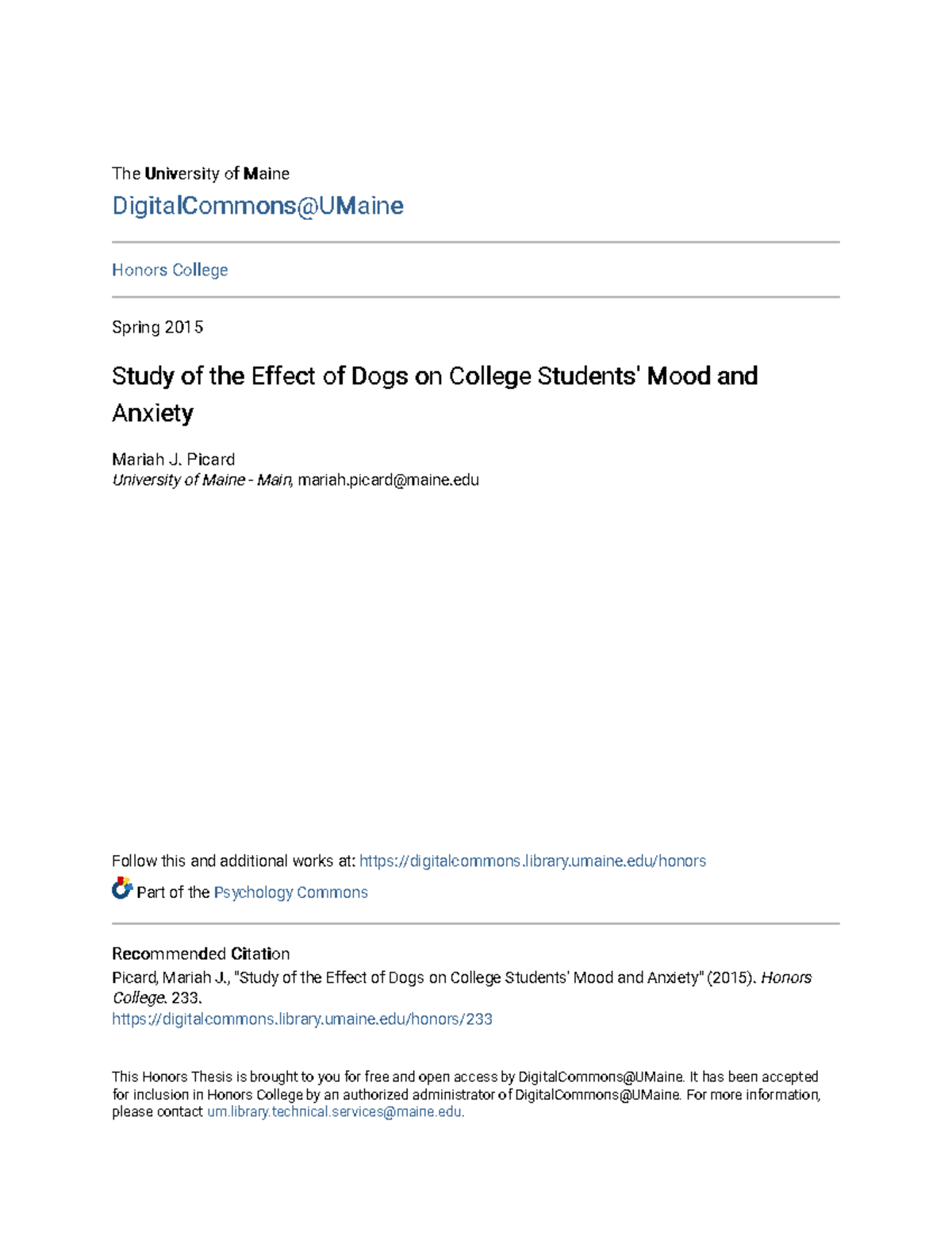 Study of the Effect of Dogs on College Students Mood and Anxiety - The ...
