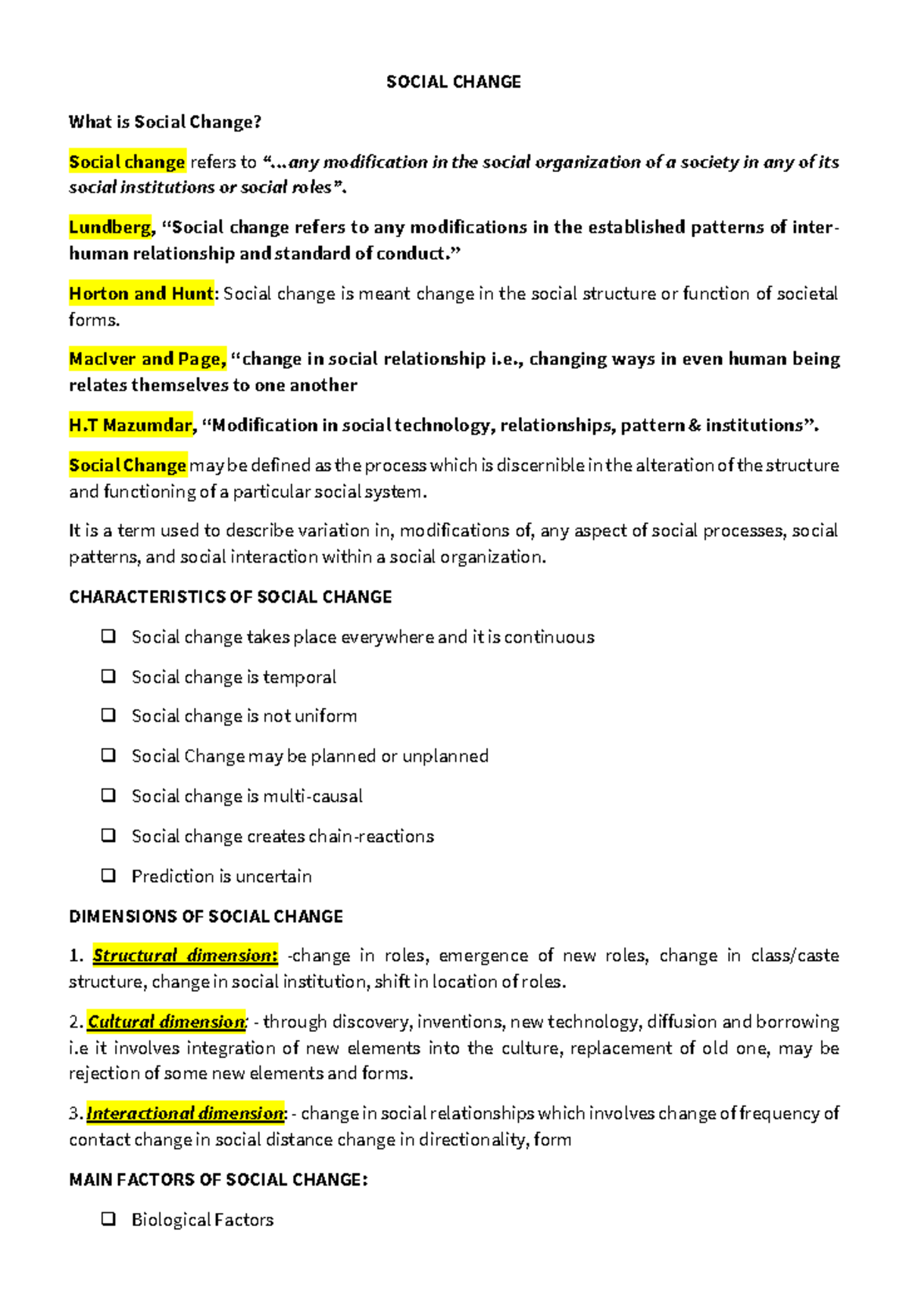 **SOC 101: Social Change - Concepts, Theories, and Factors** - Studocu