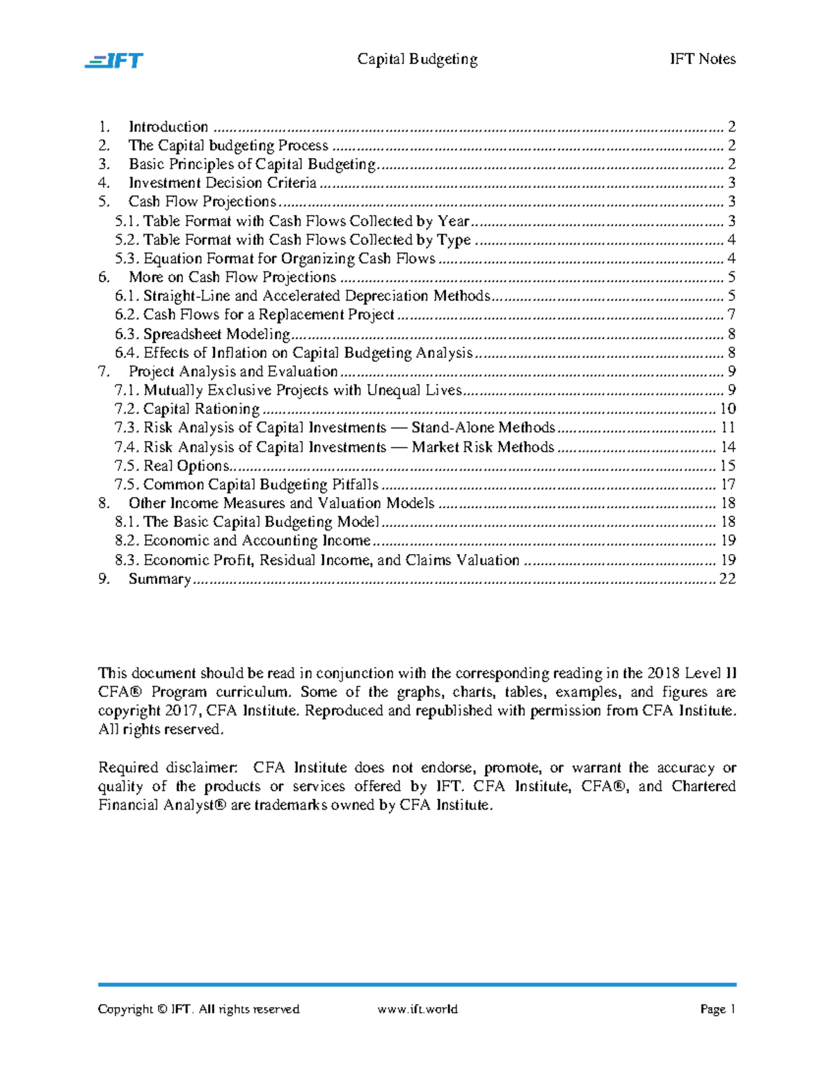 Capital Budgeting IFT Notes: Key Concepts and Analysis - Studocu
