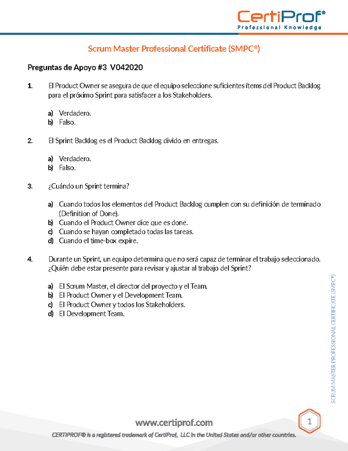 prueba certiprof 2019 - SCRUM MASTER PROFESSIONAL CERTIFICATE (SMPC ...