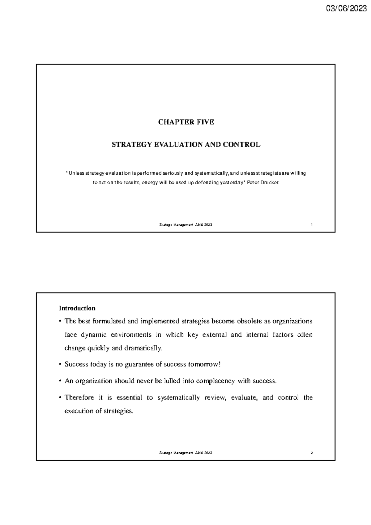Strategy Evaluation and Control: Insights from Chapter 5 - Strategic ...