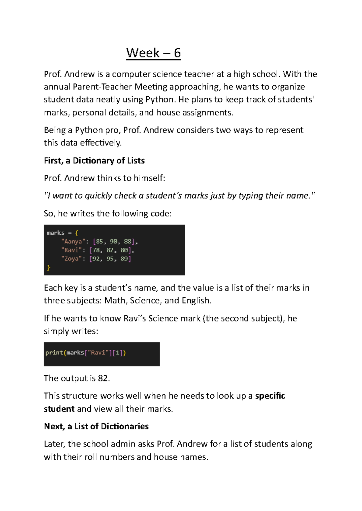 Week 6: Data Structures in Python - Prof. Andrew's Notes - Studocu