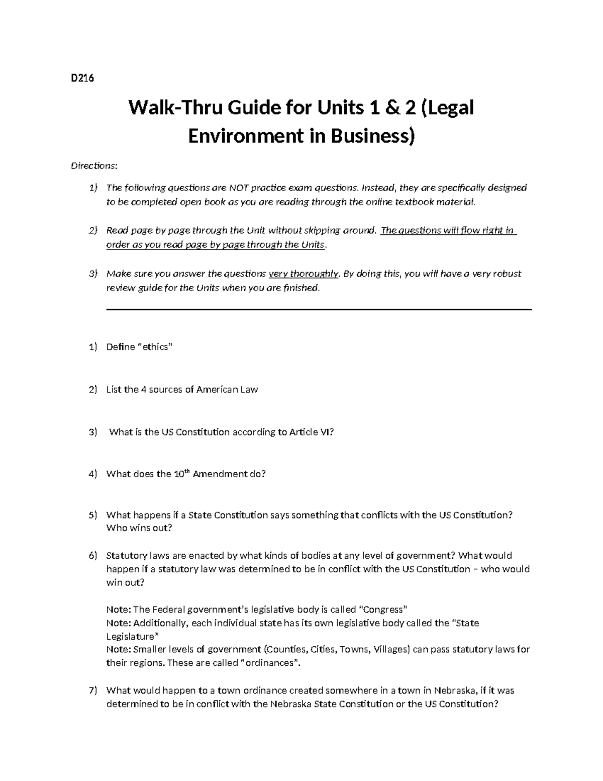 D216 Units 1 & 2 Walk-Thru Guide - D Walk-Thru Guide for Units 1 & 2 ...