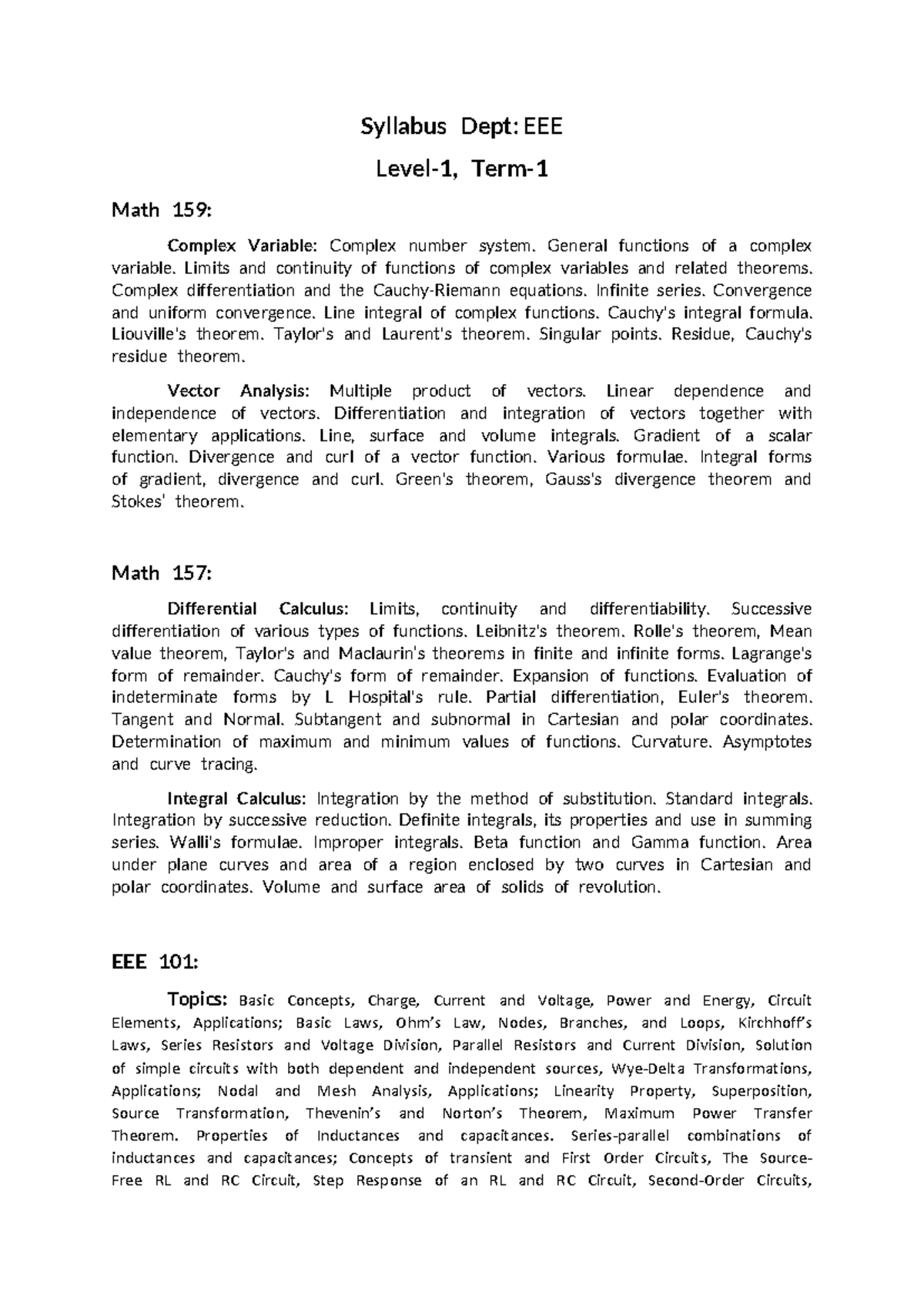 Syllabus Math 159: Complex Variables & Math 157: Calculus Overview ...