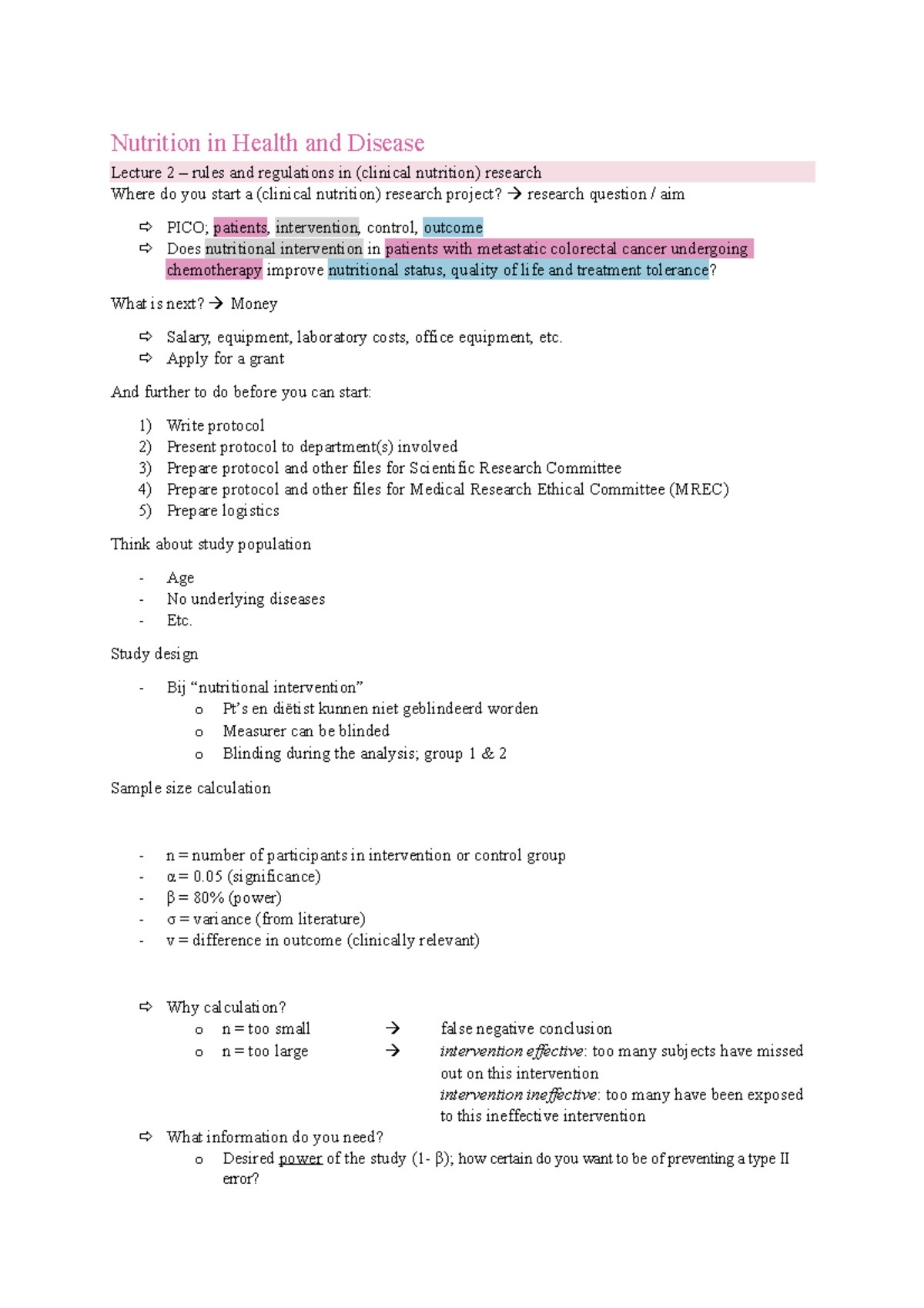 Lecture Notes: Nutrition in Health and Disease - Overview & Guidelines ...