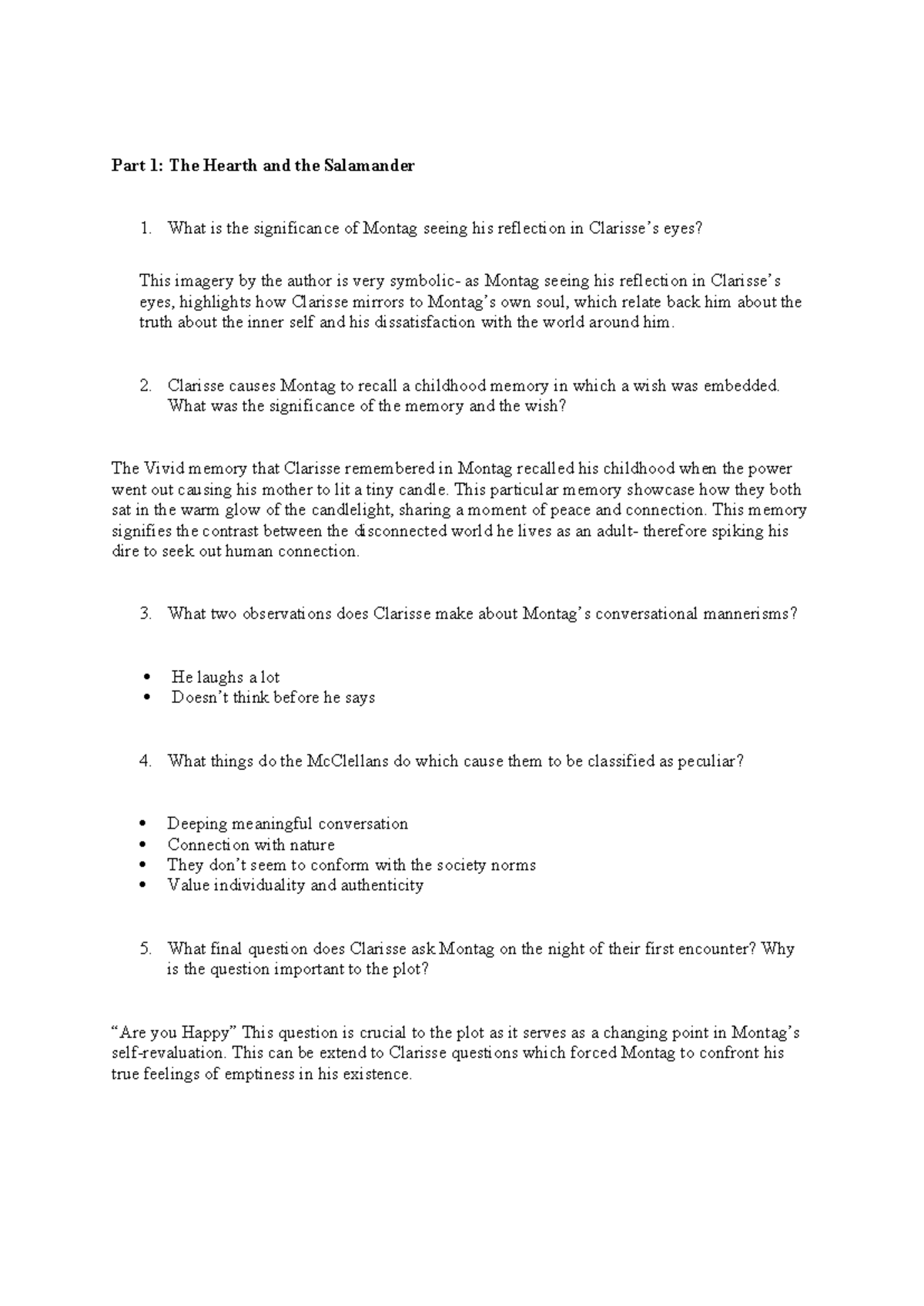 Fahrenheit 451 - Part 1 - Study Questions and Analysis - Studocu