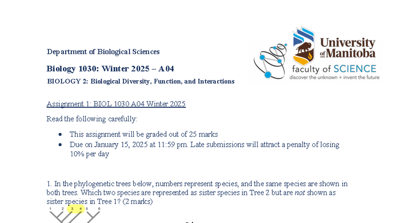 Assignment 1: BIOL1030 A04 - Biological Diversity and Interactions ...